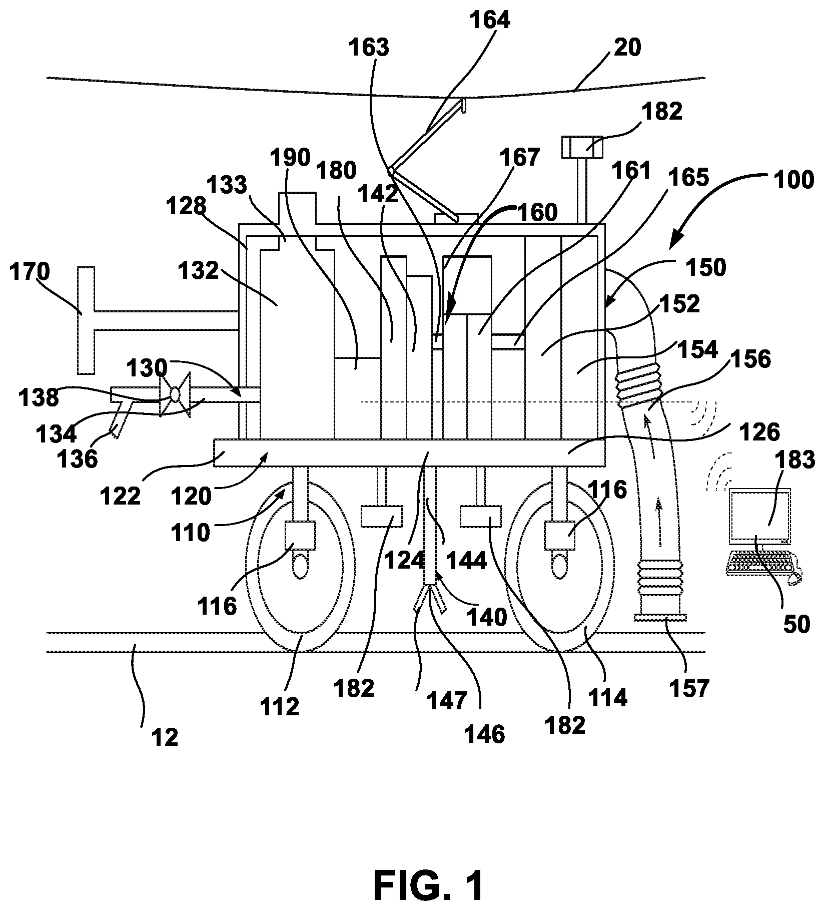 Patent US12378739 Figure 1 – Rail track cleaner vehicle