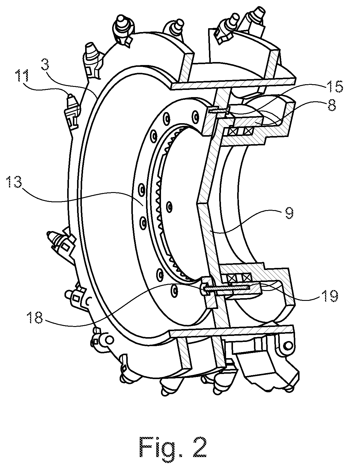 Patent US12378746 Figure 2 – Cutting wheel assembly for a slurry wall cutter