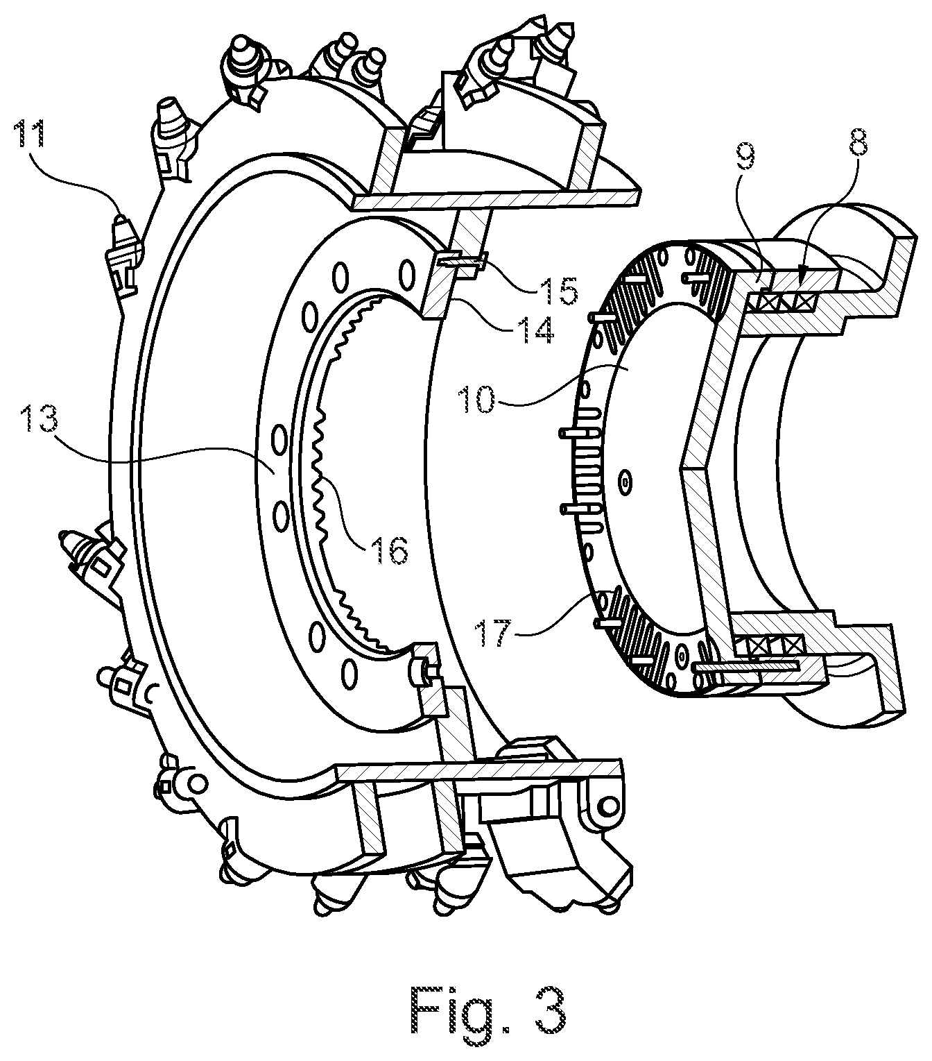 Patent US12378746 Figure 3 – Cutting wheel assembly for a slurry wall cutter