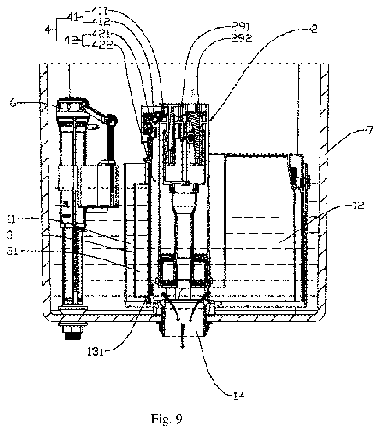 Patent US12378755 Figure 8 – Water tank drainage volume control structure, and toilet