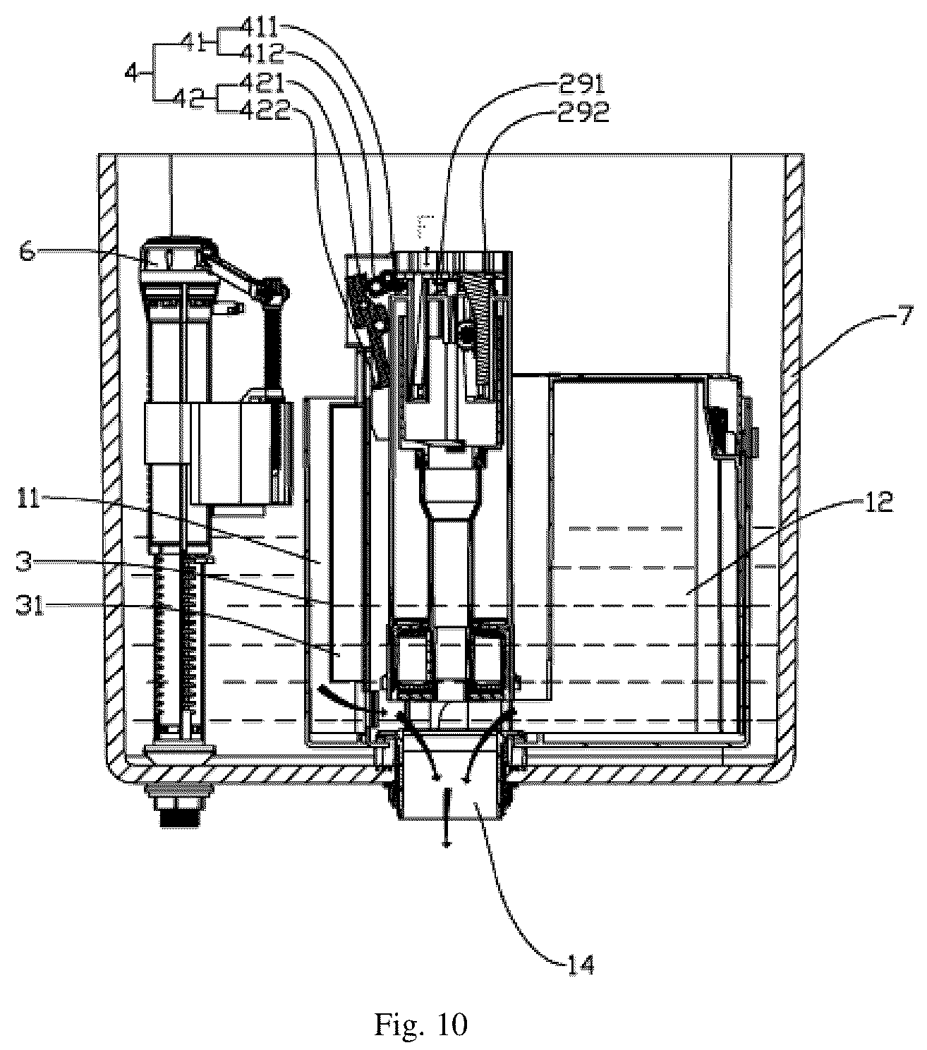 Patent US12378755 Figure 9 – Water tank drainage volume control structure, and toilet
