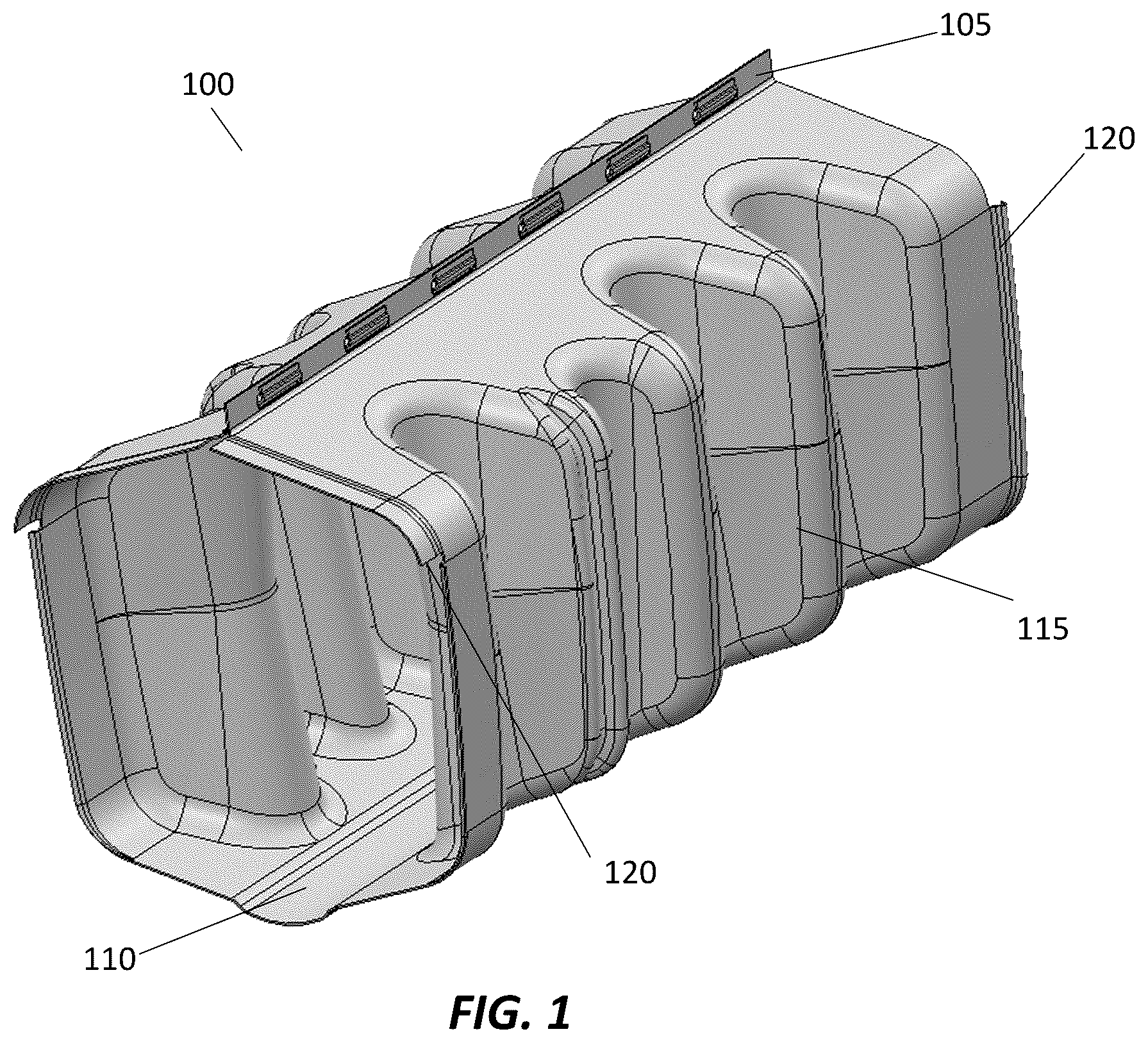 Patent US12378757 Figure 1 – Systems, apparatus, and methods for isolating flow in a stormwater management crate array