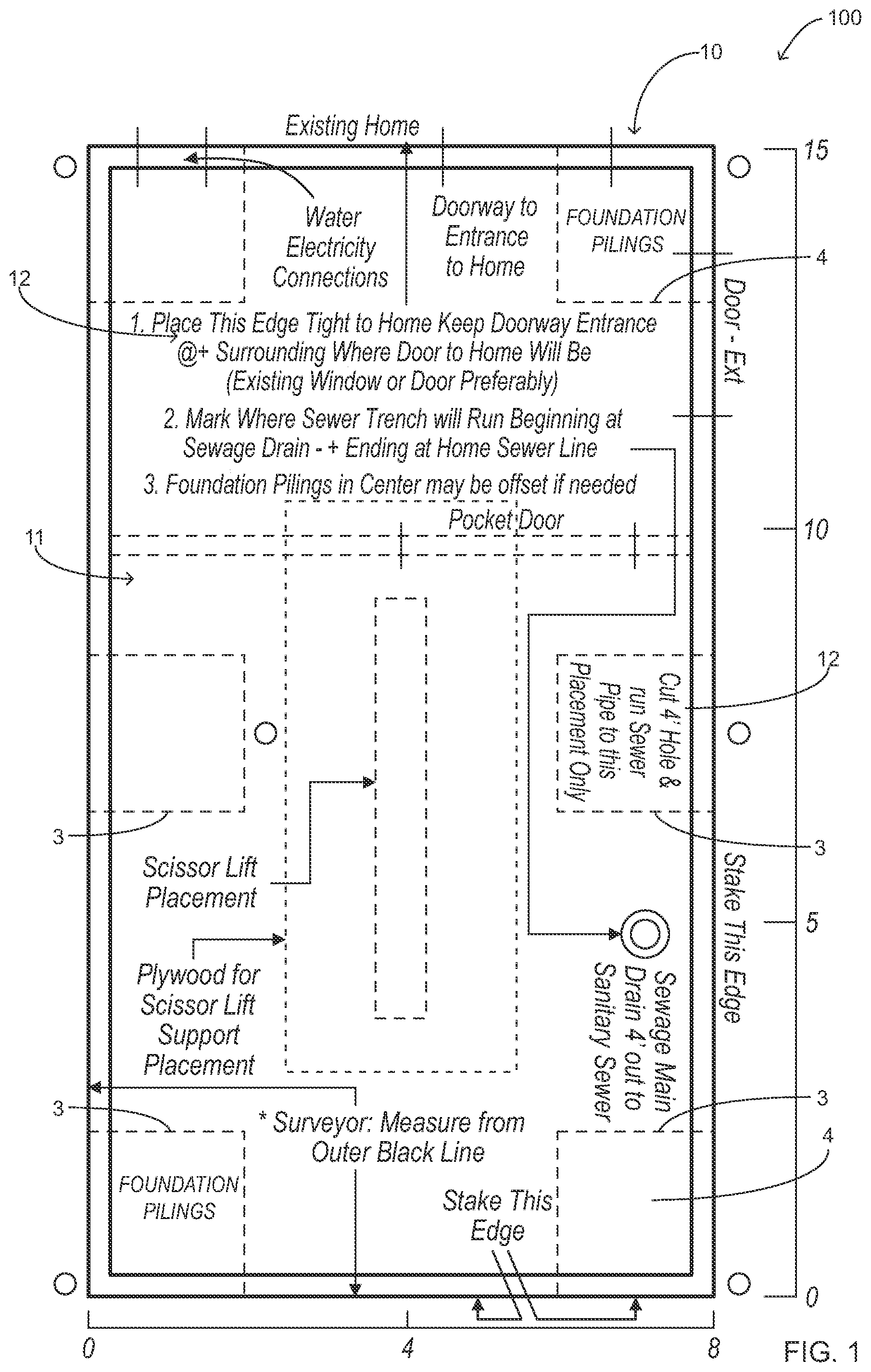 Patent US12378762 Figure 1 – Modular bathroom construction and installation method
