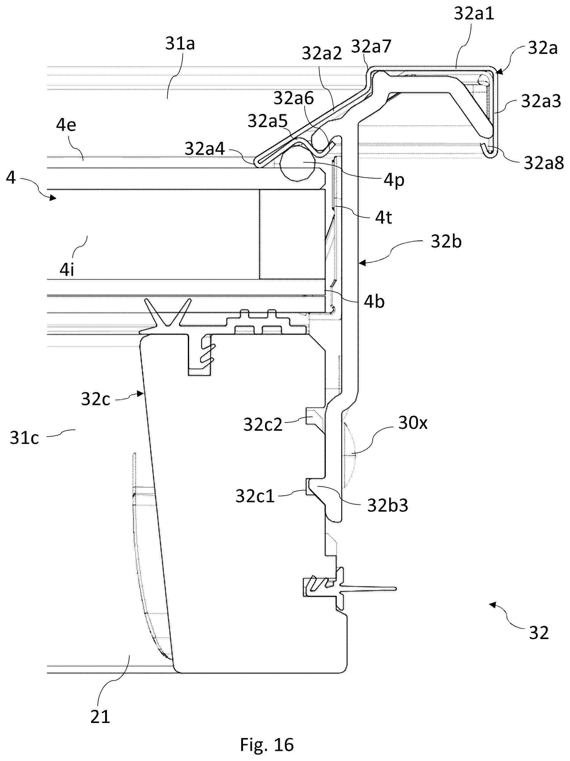 Patent US12378769 Figure 16 – Roof window comprising a frame with receiving structures