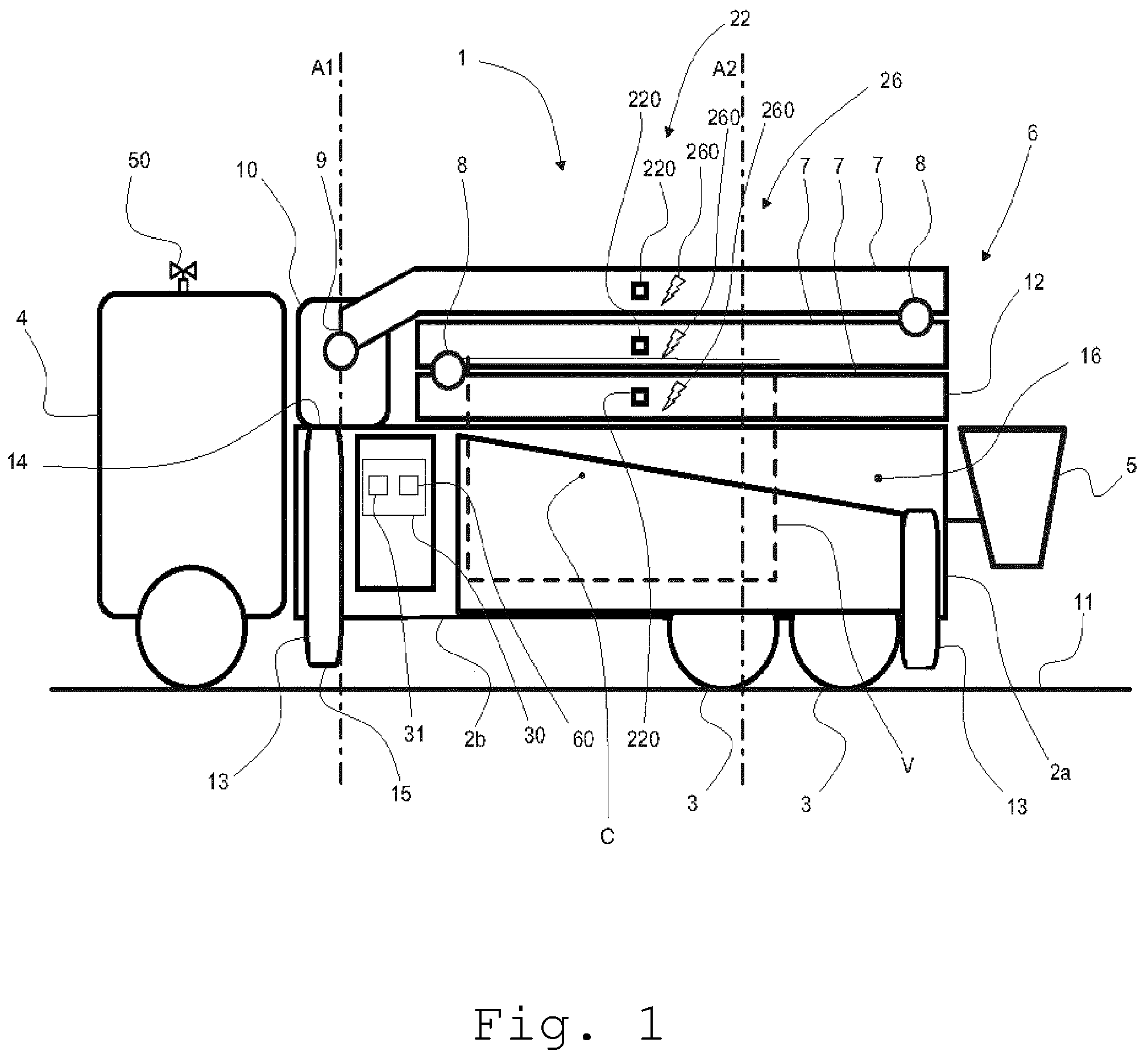 Patent US12378785 — Concrete pump equipped with hazard detection means — Figure 1