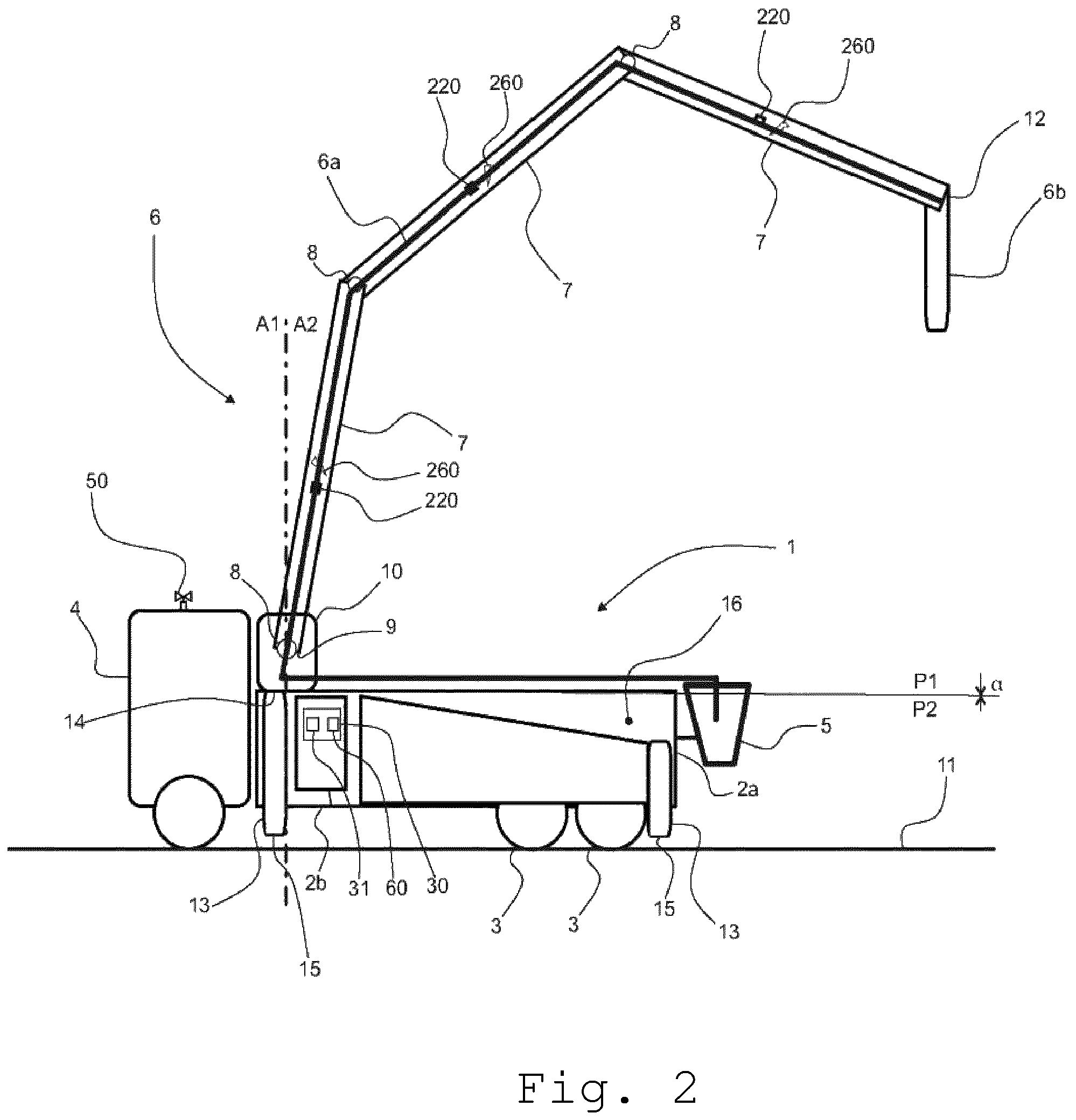 Patent US12378785 Figure 2 – Concrete pump equipped with hazard detection means