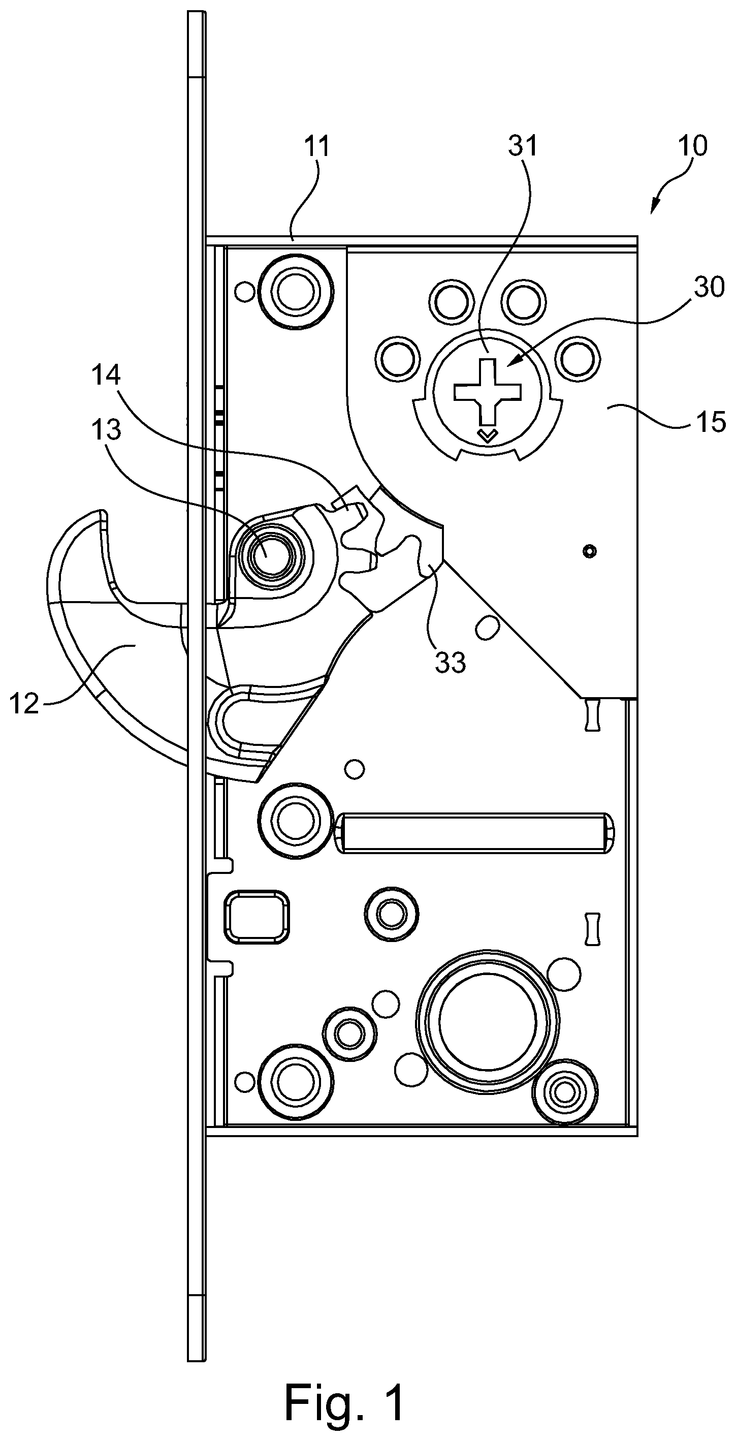 Patent US12378795 Figure 1 – Locking device with a catch arrangement