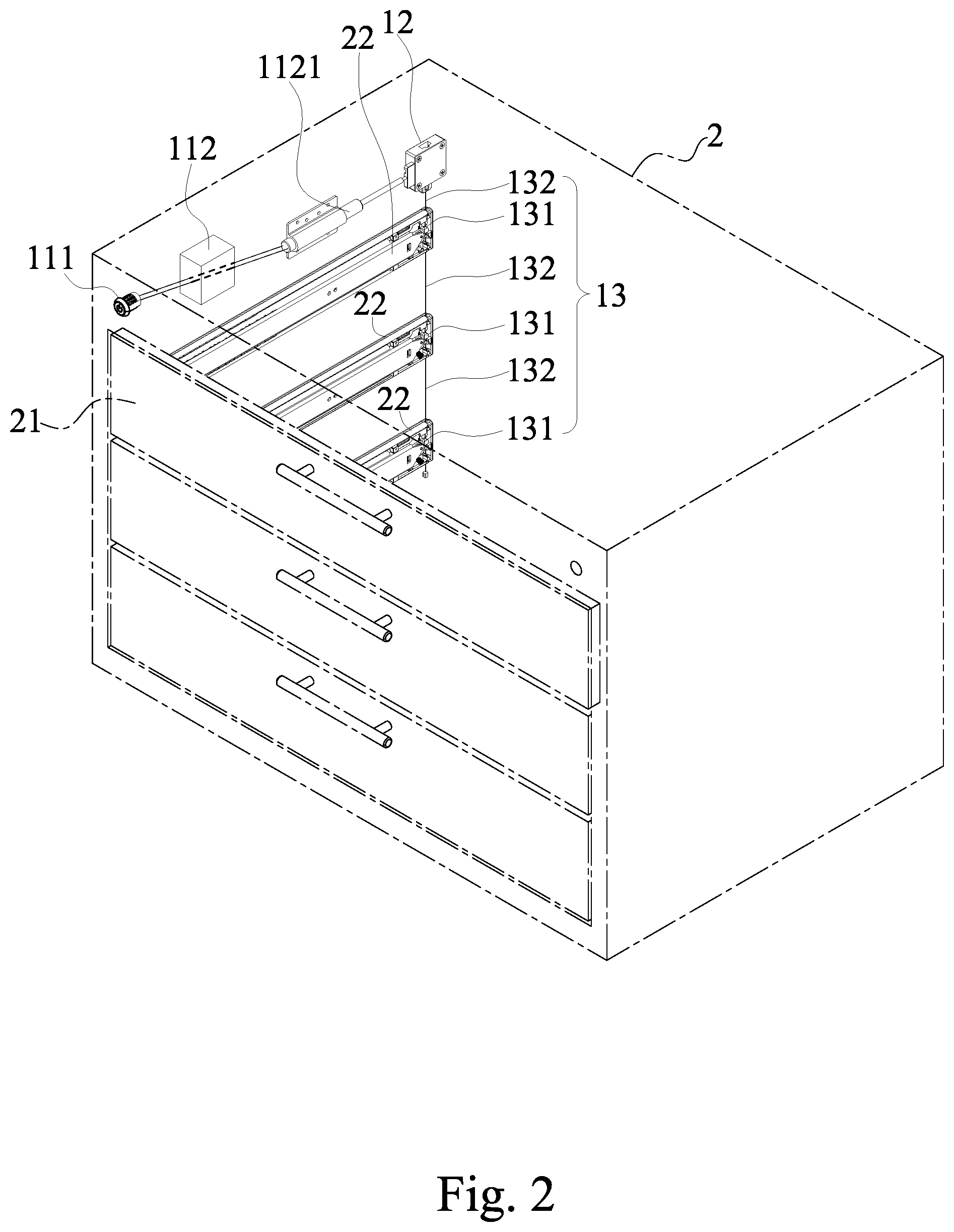Patent US12378799 Figure 2 – Electronically linked cabinet lock