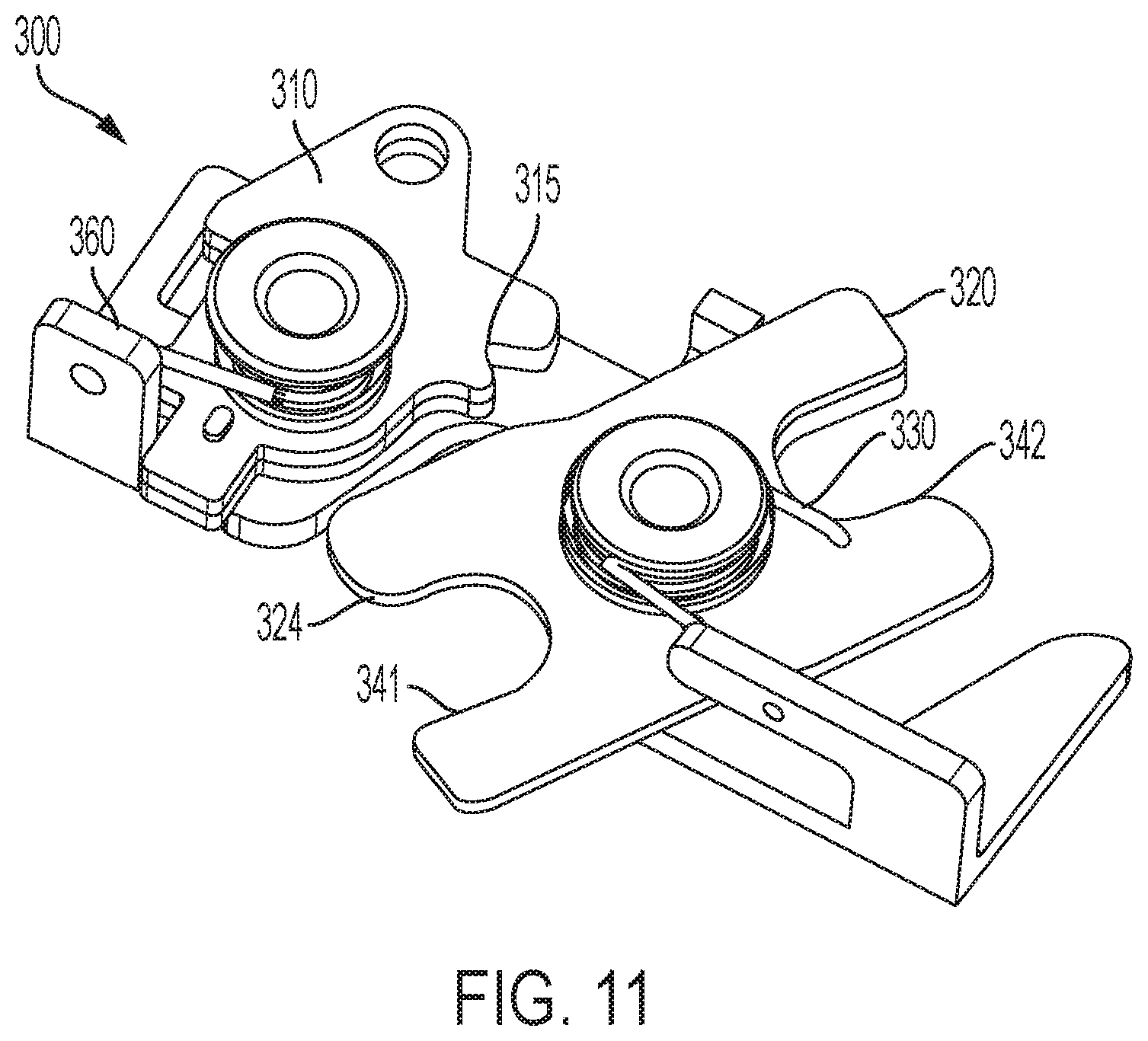 Patent US12378802 Figure 7 – Rotary latch assembly with multiple striker engagements
