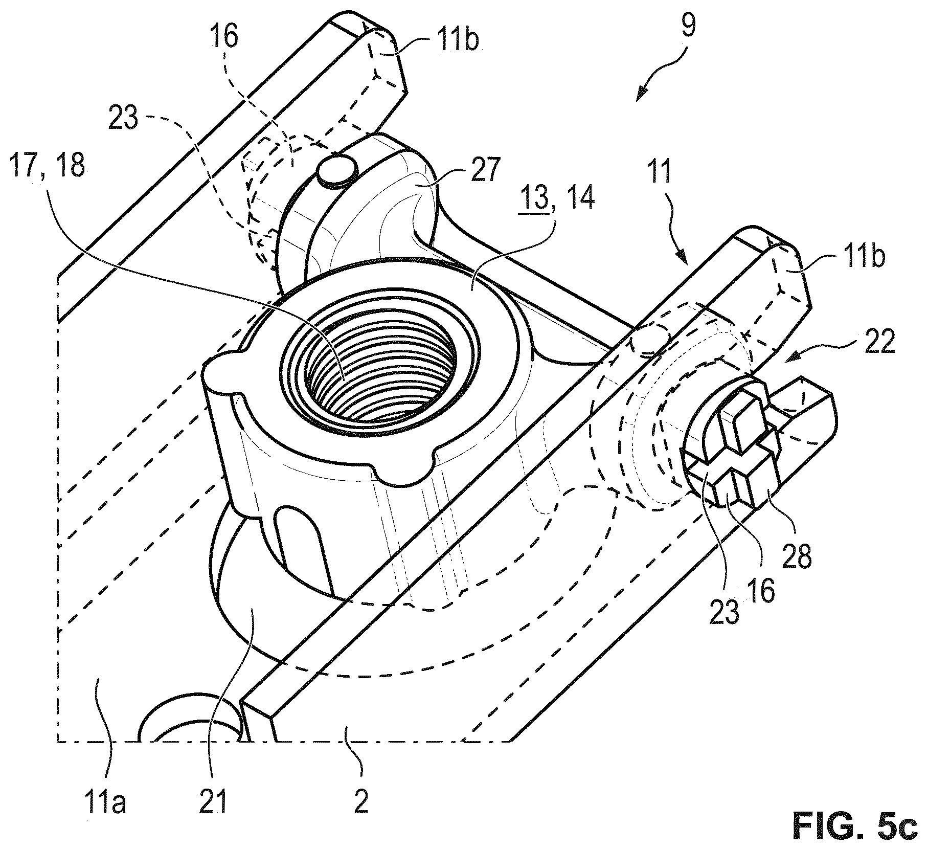Patent US12378805 Figure 5 – Fastening device for a window lifter, and window lifter