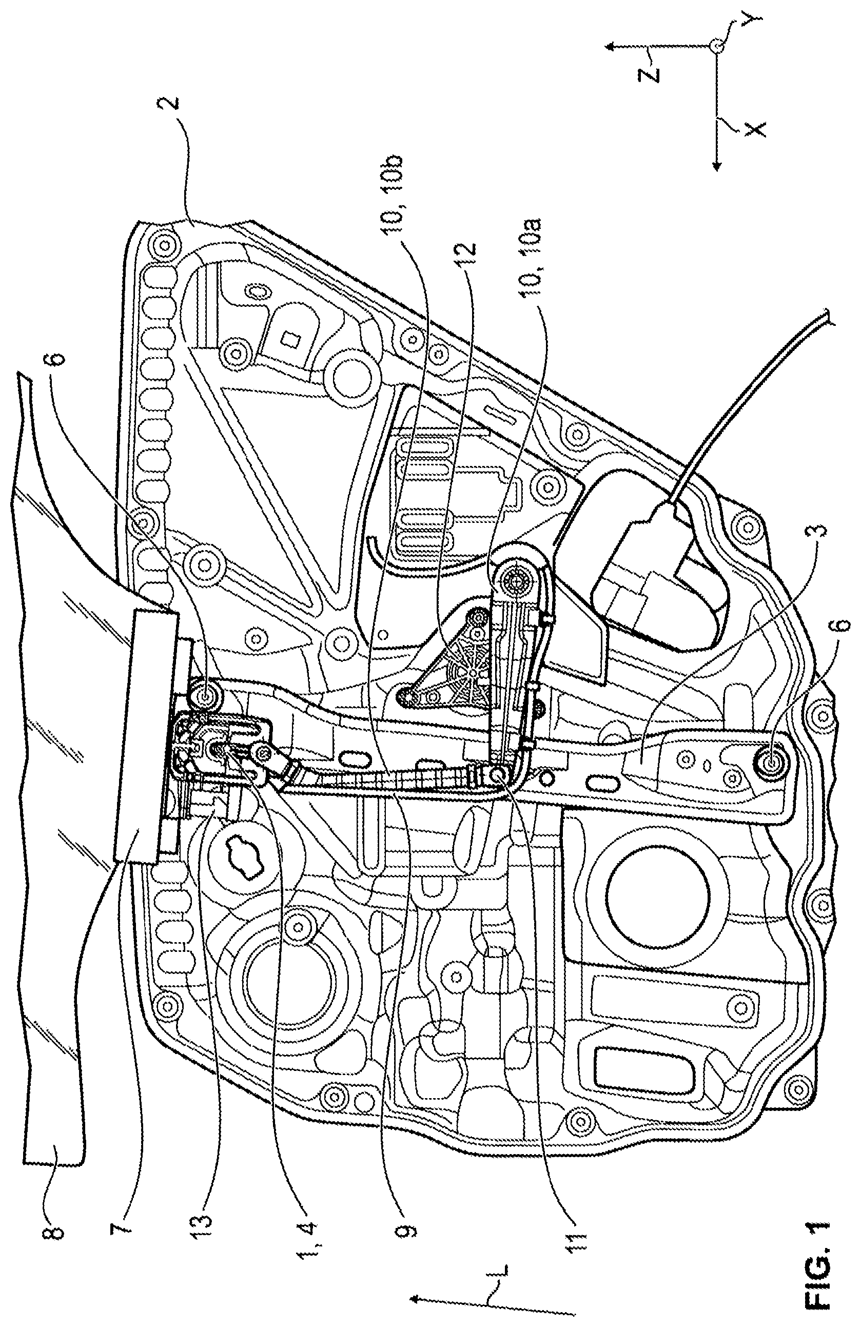 Patent US12378808 — Rail-slider assembly and window lifter of a motor vehicle having such an assembly — Figure 1