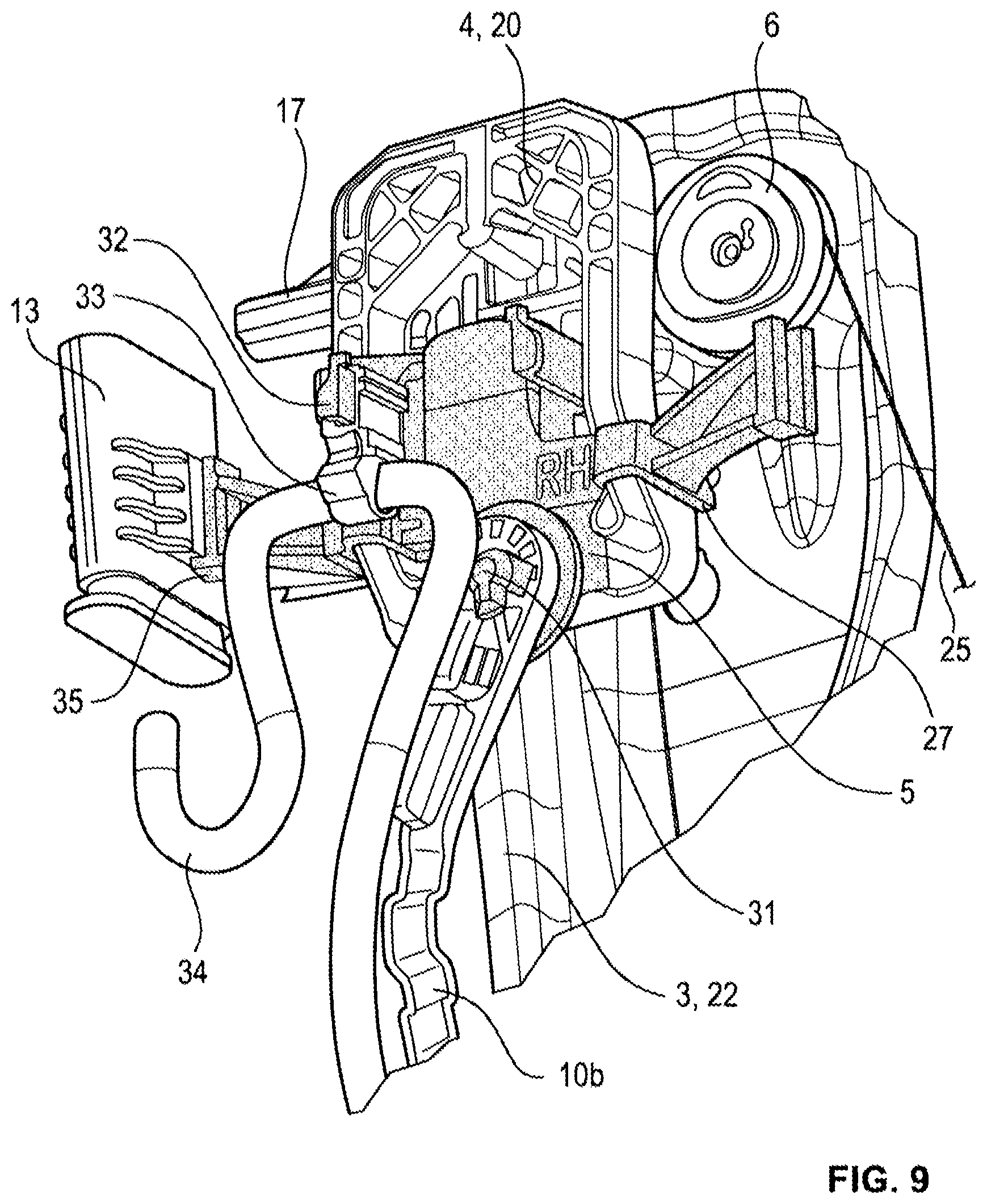 Patent US12378808 Figure 7 – Rail-slider assembly and window lifter of a motor vehicle having such an assembly