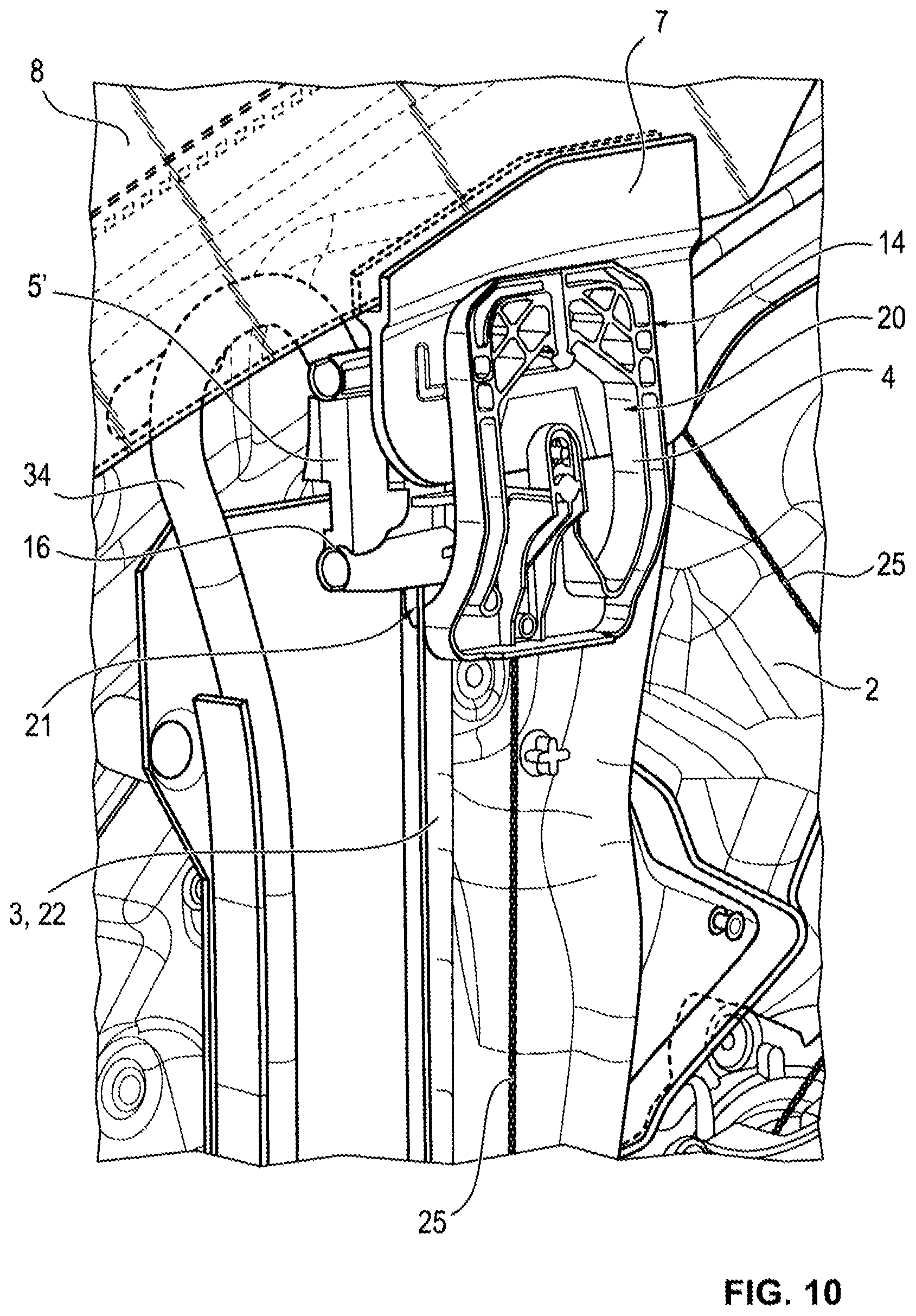 Patent US12378808 Figure 8 – Rail-slider assembly and window lifter of a motor vehicle having such an assembly