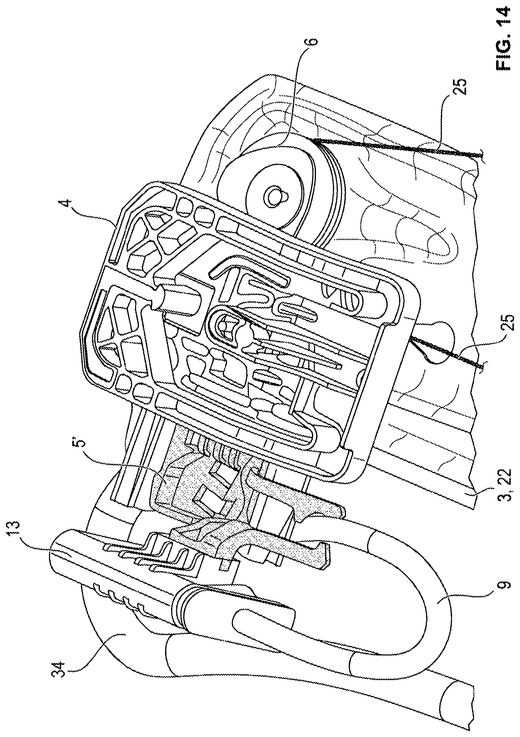 Patent US12378808 Figure 11 – Rail-slider assembly and window lifter of a motor vehicle having such an assembly