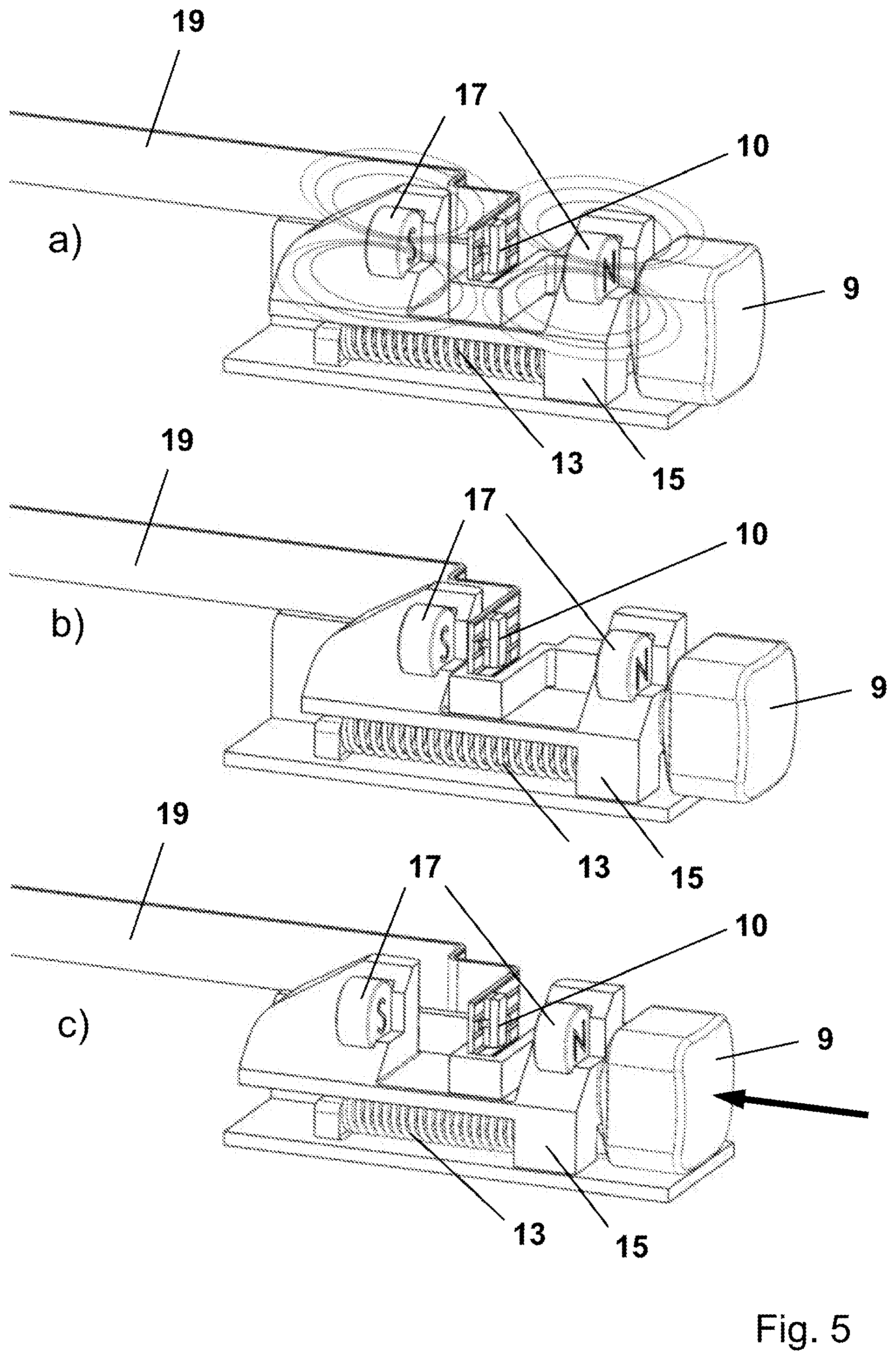 Patent US12378809 Figure 3 – Body comprising parts which are pivotable between two positions, driven by an electric motor