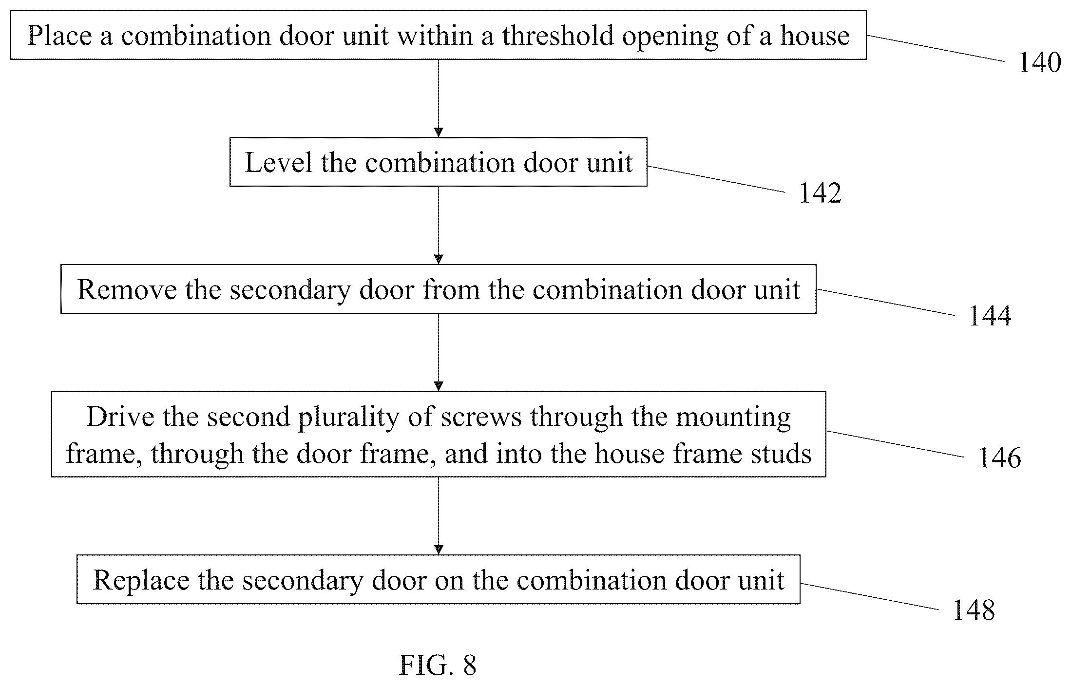 Patent US12378811 Figure 10 – Jamb-hung secondary door and method of installation