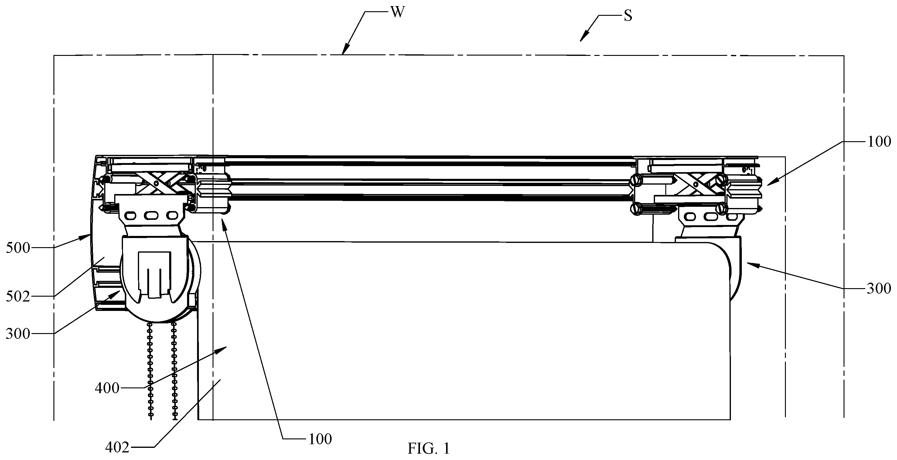 Patent US12378816 Figure 1 – Universal adjustable bracket for window and door coverings