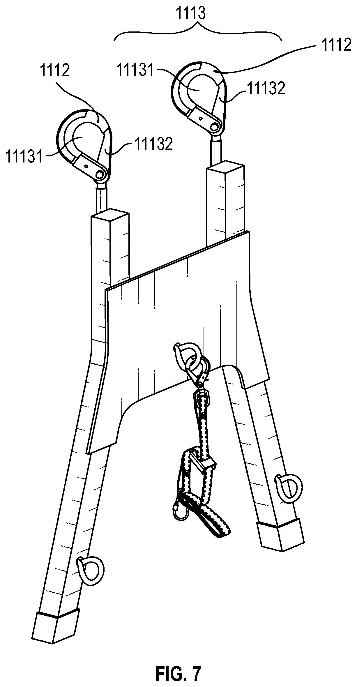 Patent US12378822 Figure 7 – Safety attachment for ladders