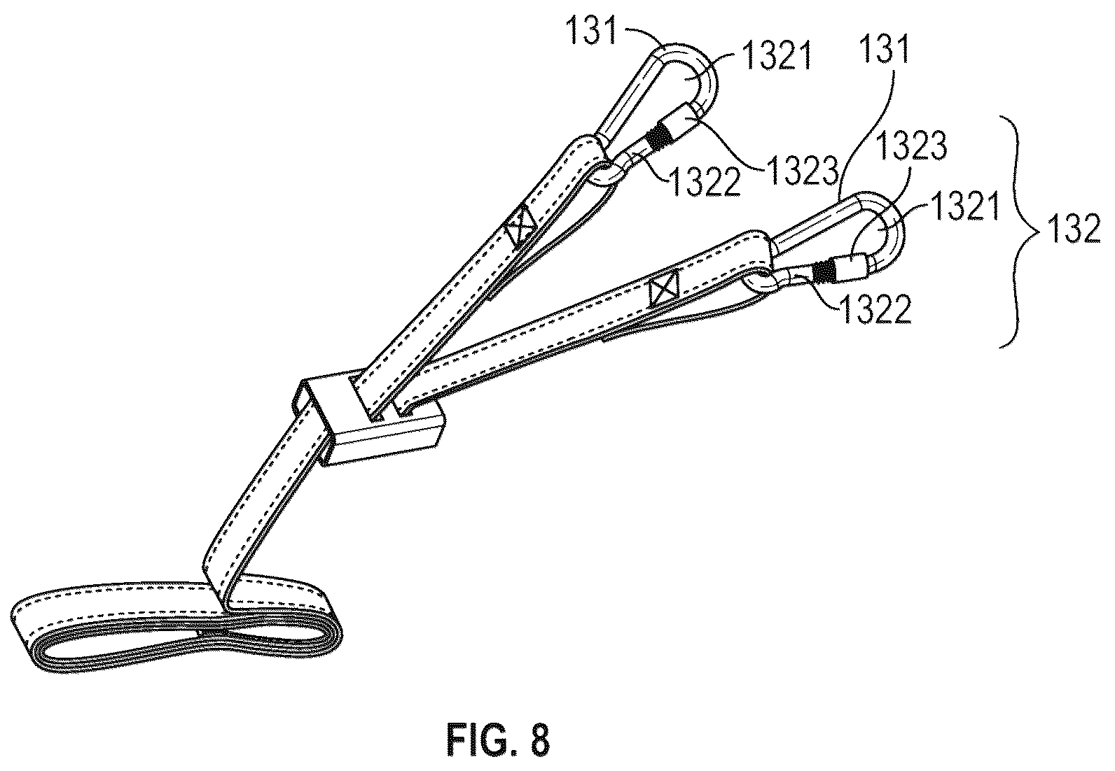 Patent US12378822 Figure 8 – Safety attachment for ladders