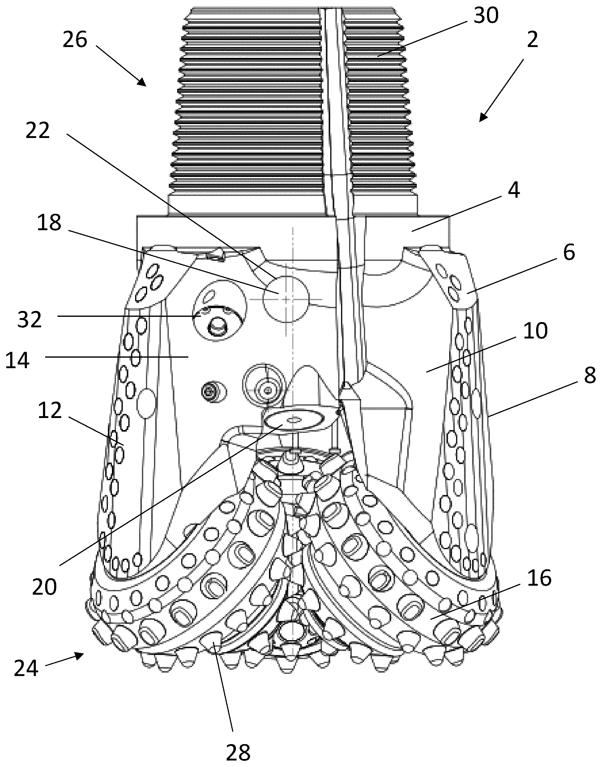 Patent US12378825 Figure 1 – Rotary cone bit comprising an identification tag