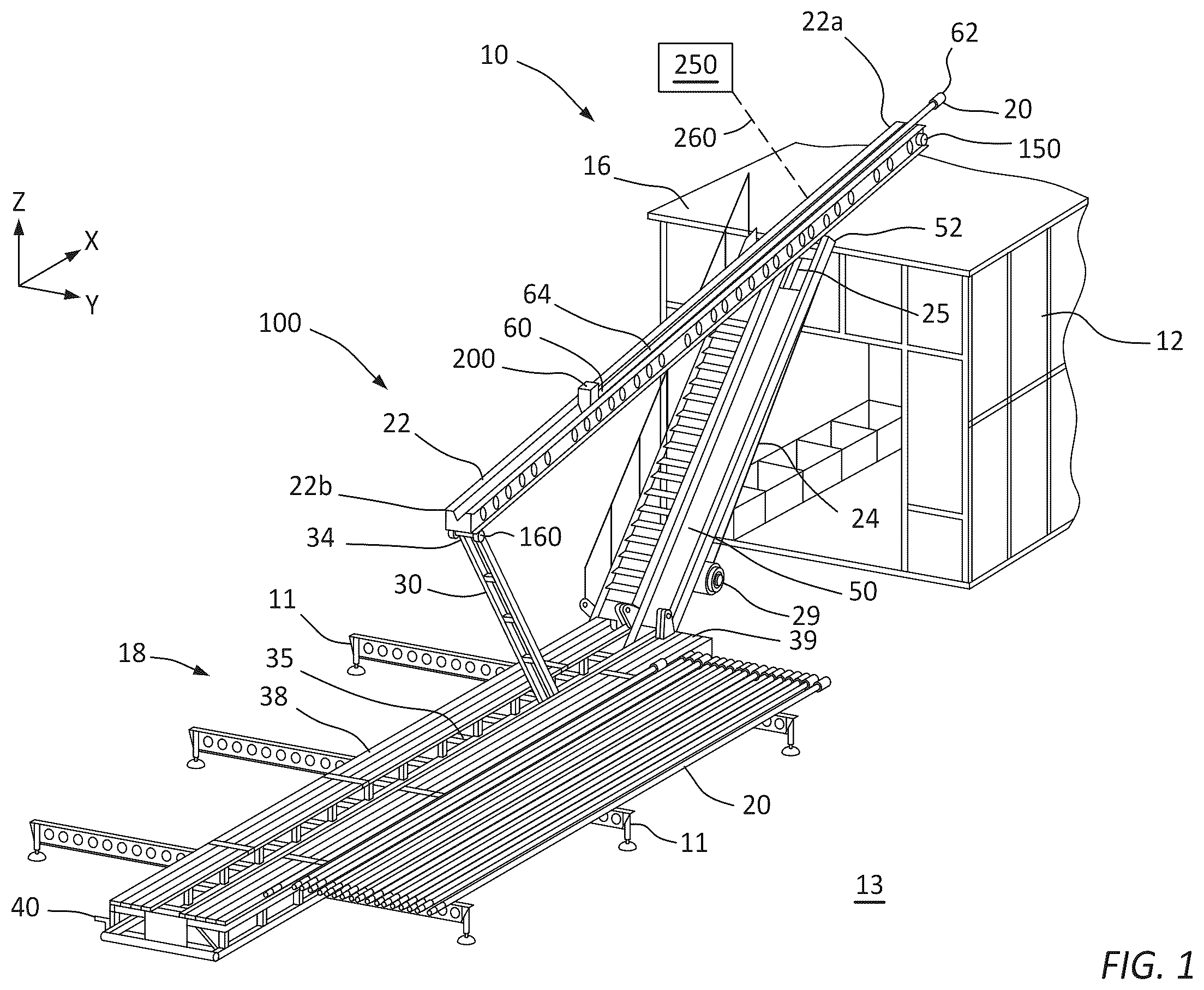 Patent US12378827 Figure 1 – Pipe handling system