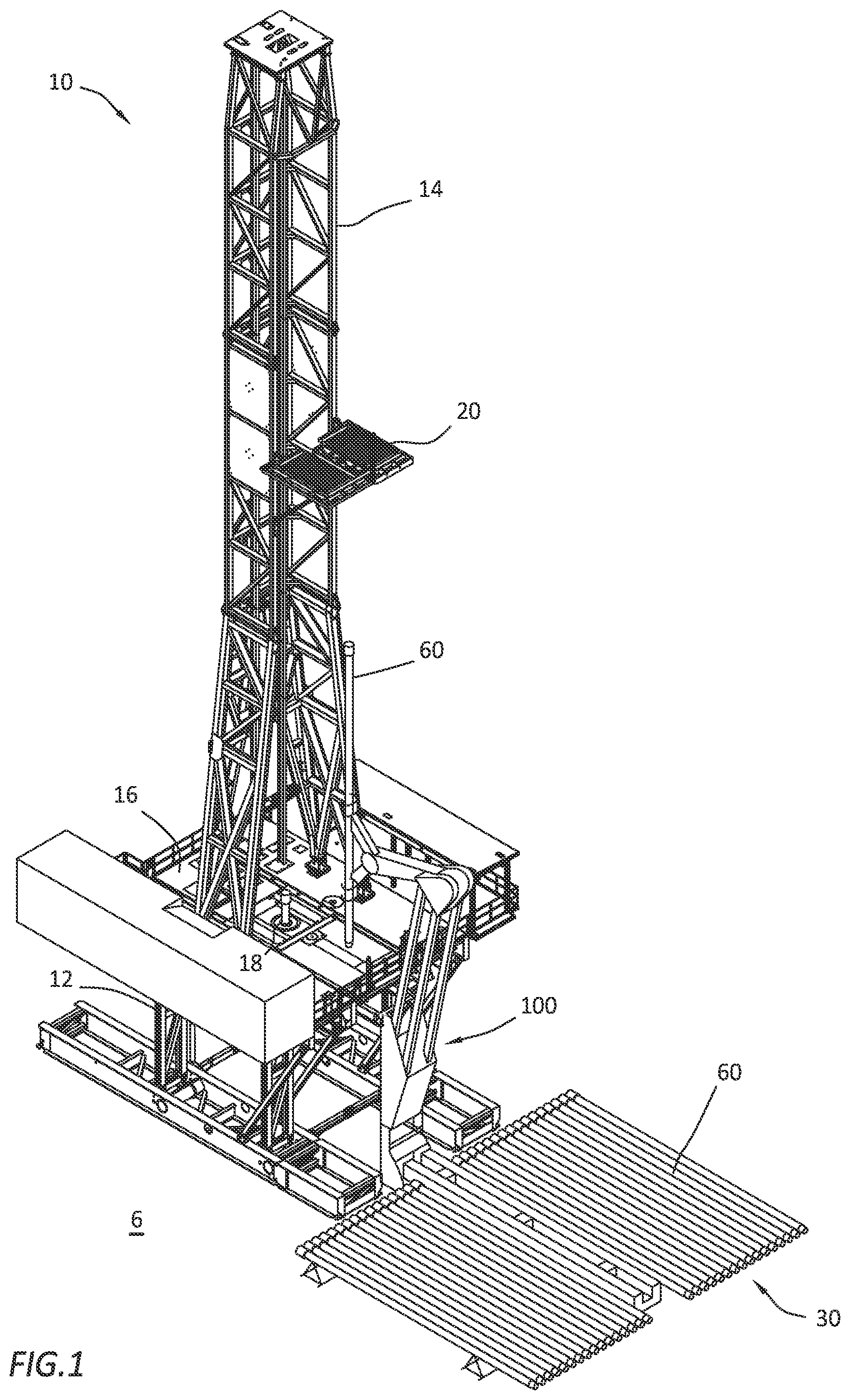 Patent US12378829 Figure 1 – Robotic pipe handler