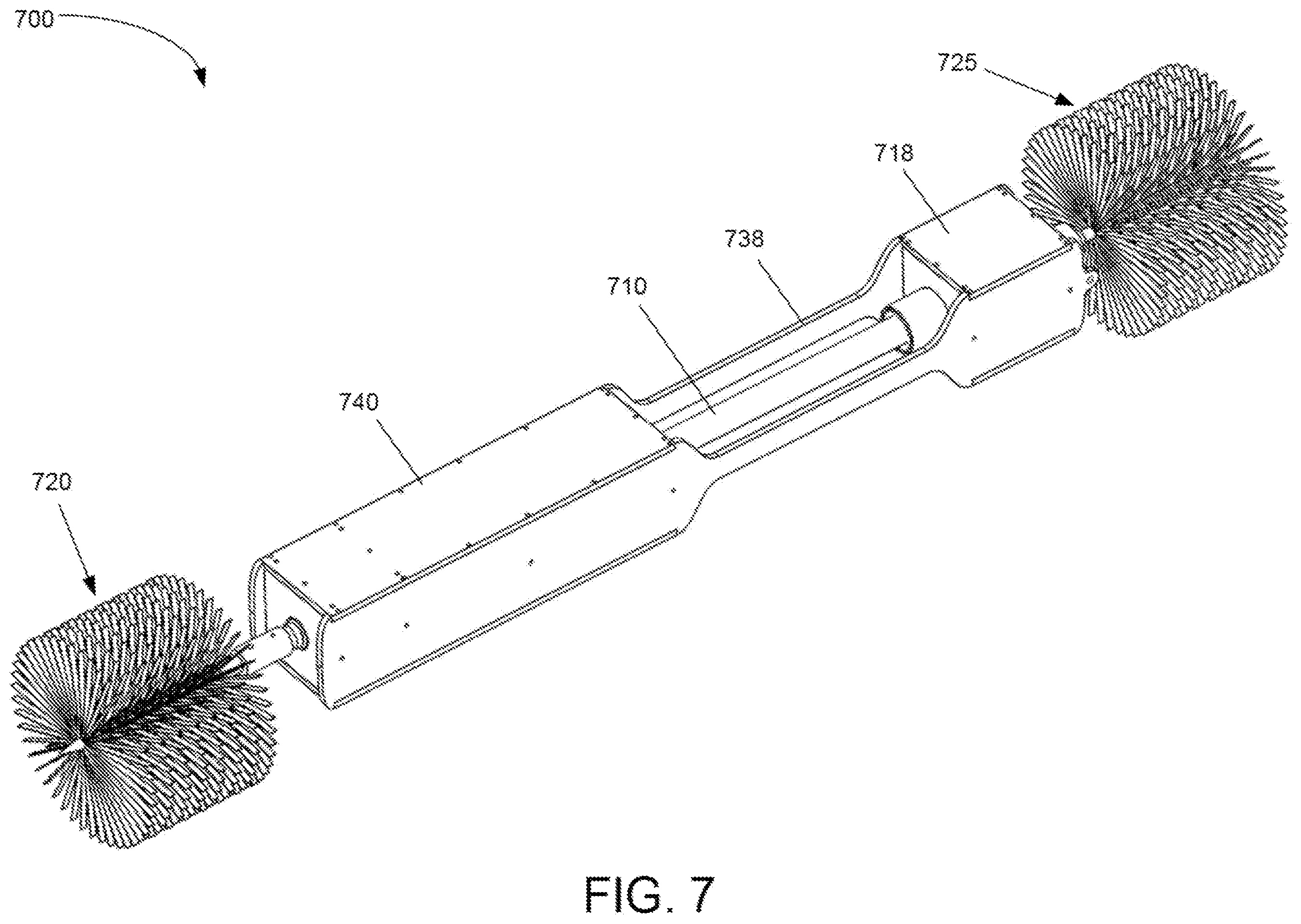 Patent US12378846 Figure 6 – Autonomous ultraviolet light and brush apparatus for remediation and prevention of biological and chemical fouling in wells