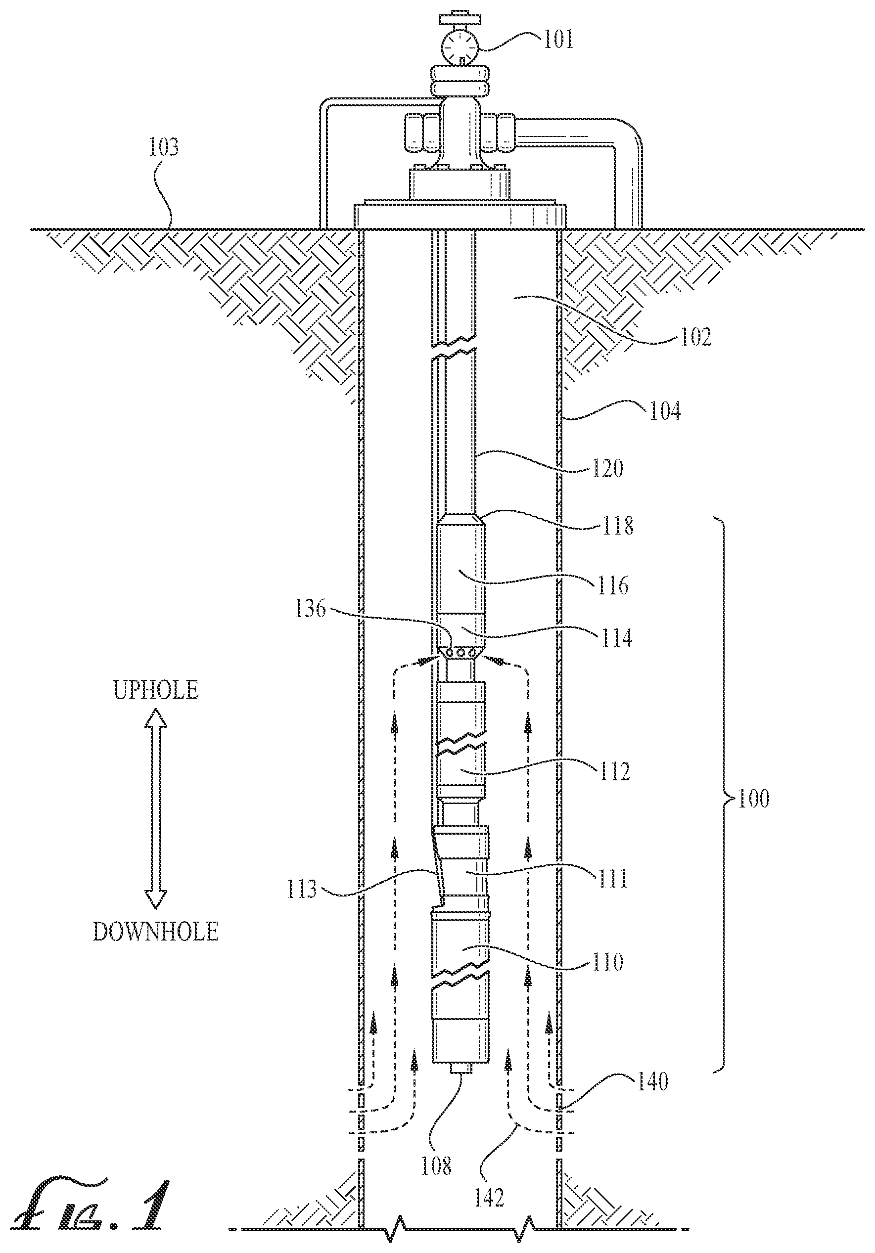 Patent US12378856 Figure 1 – Producing fluid from a well using distributed acoustic sensing and an electrical submersible pump