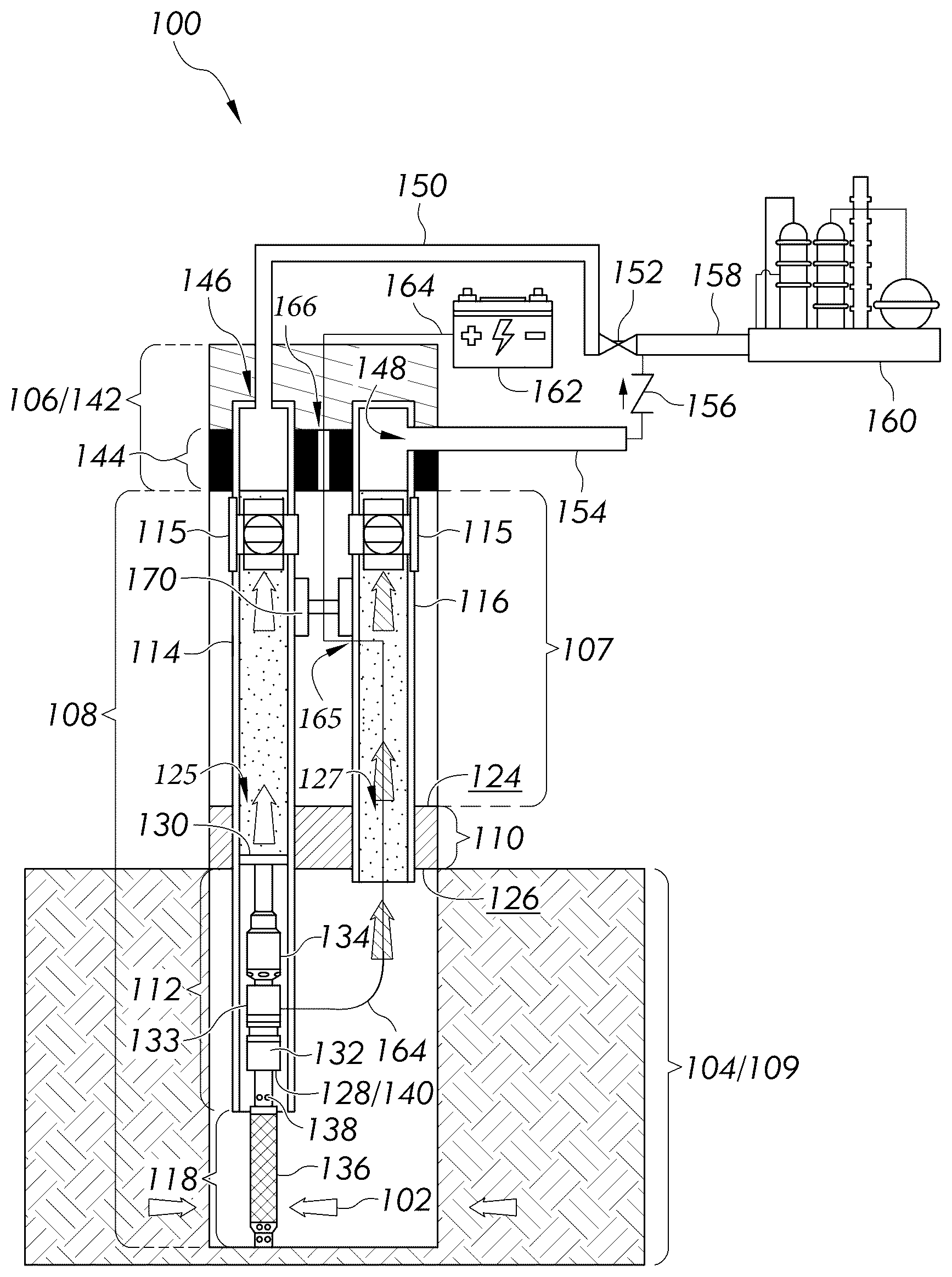 Patent US12378857 Figure 1 – Systems and methods for multiphase formation fluid production utilizing an electric submersible pump