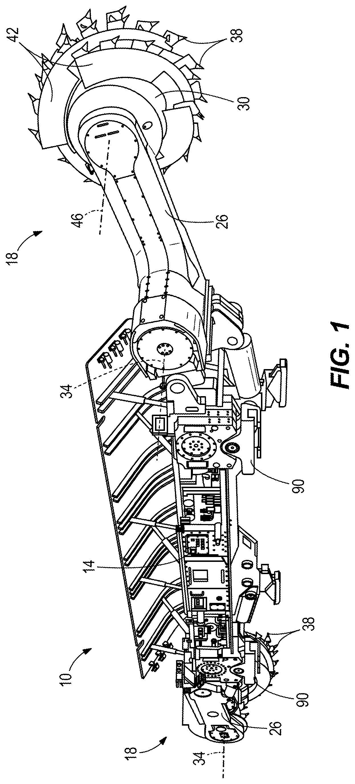 Patent US12378883 Figure 1 – Guide shoe for mining machine