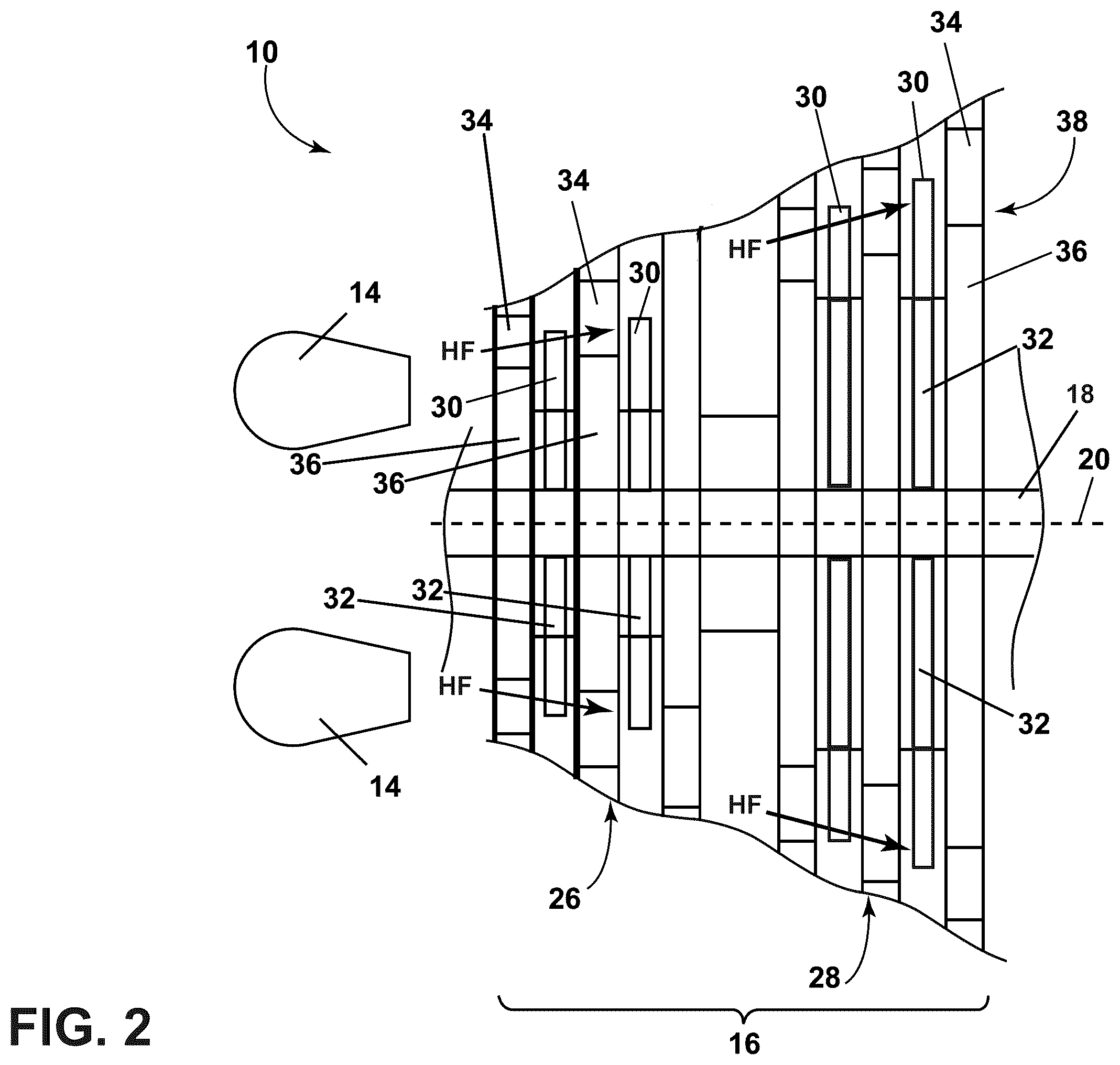 Patent US12378889 Figure 2 – Turbine engine with a blade assembly having cooling conduits