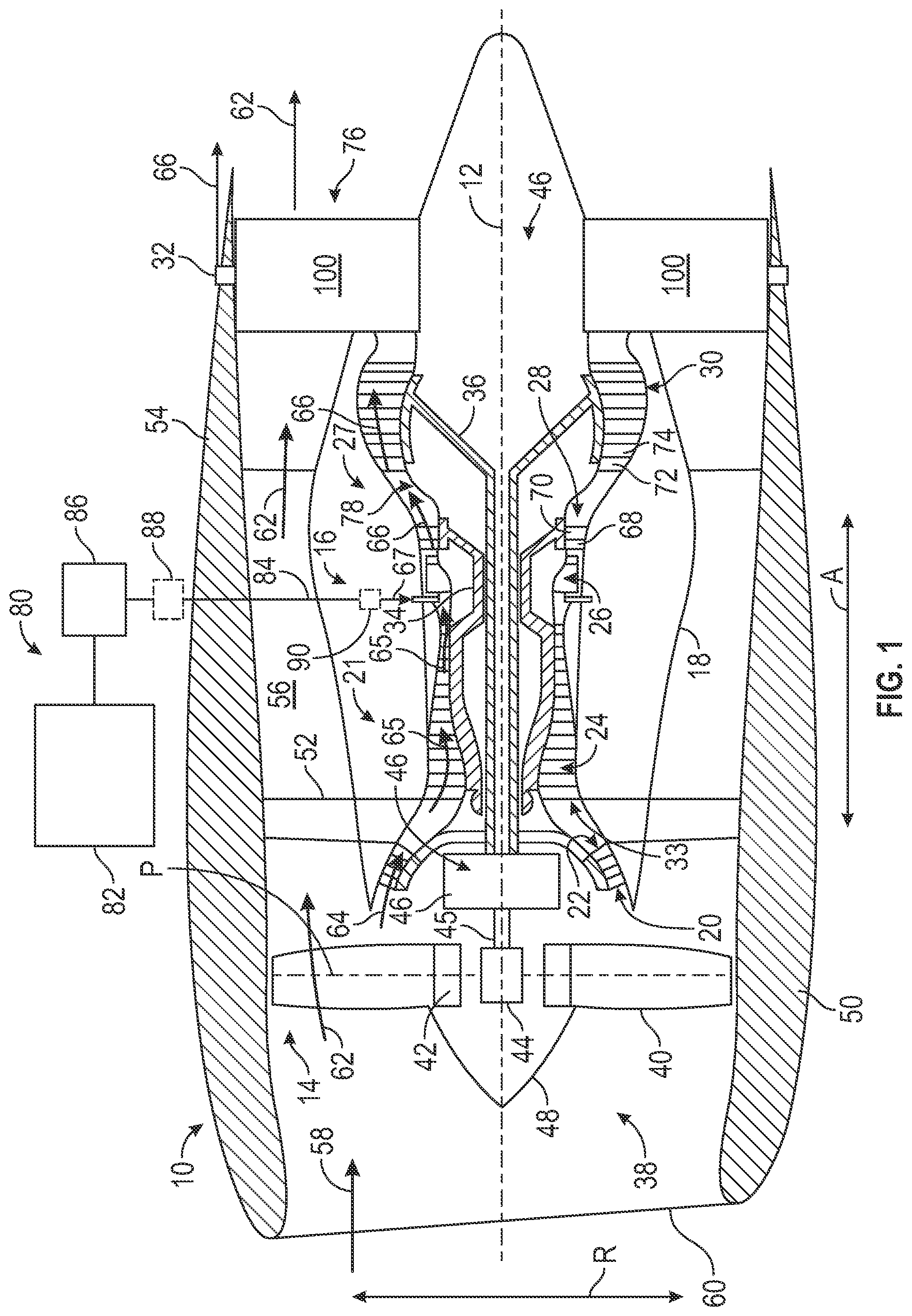 Patent US12378890 Figure 1 – Turbine engine including a gas path component having a hydrophobic coating