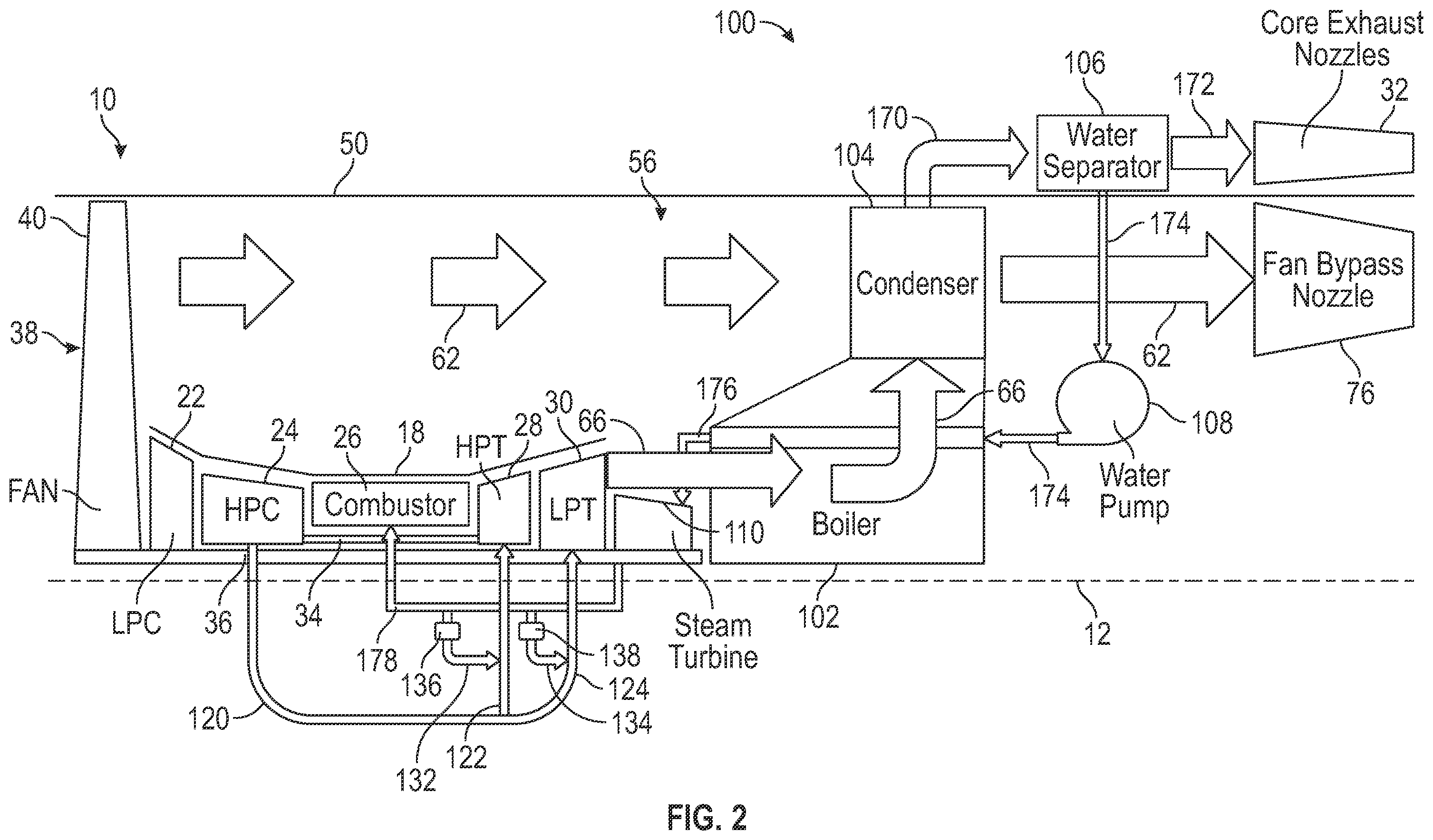 Patent US12378890 Figure 2 – Turbine engine including a gas path component having a hydrophobic coating