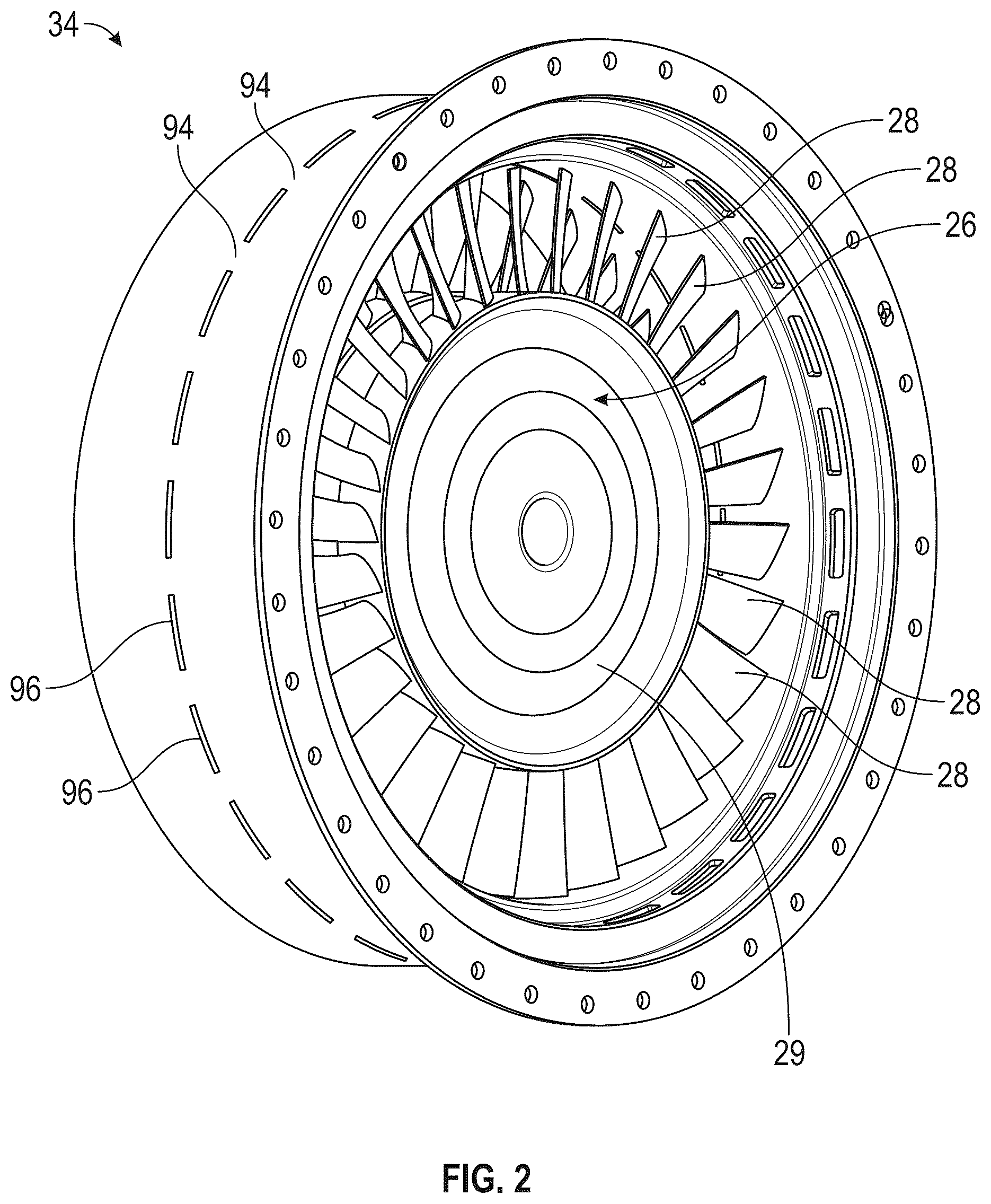 Patent US12378894 Figure 2 – Containment ring for gas turbine engine