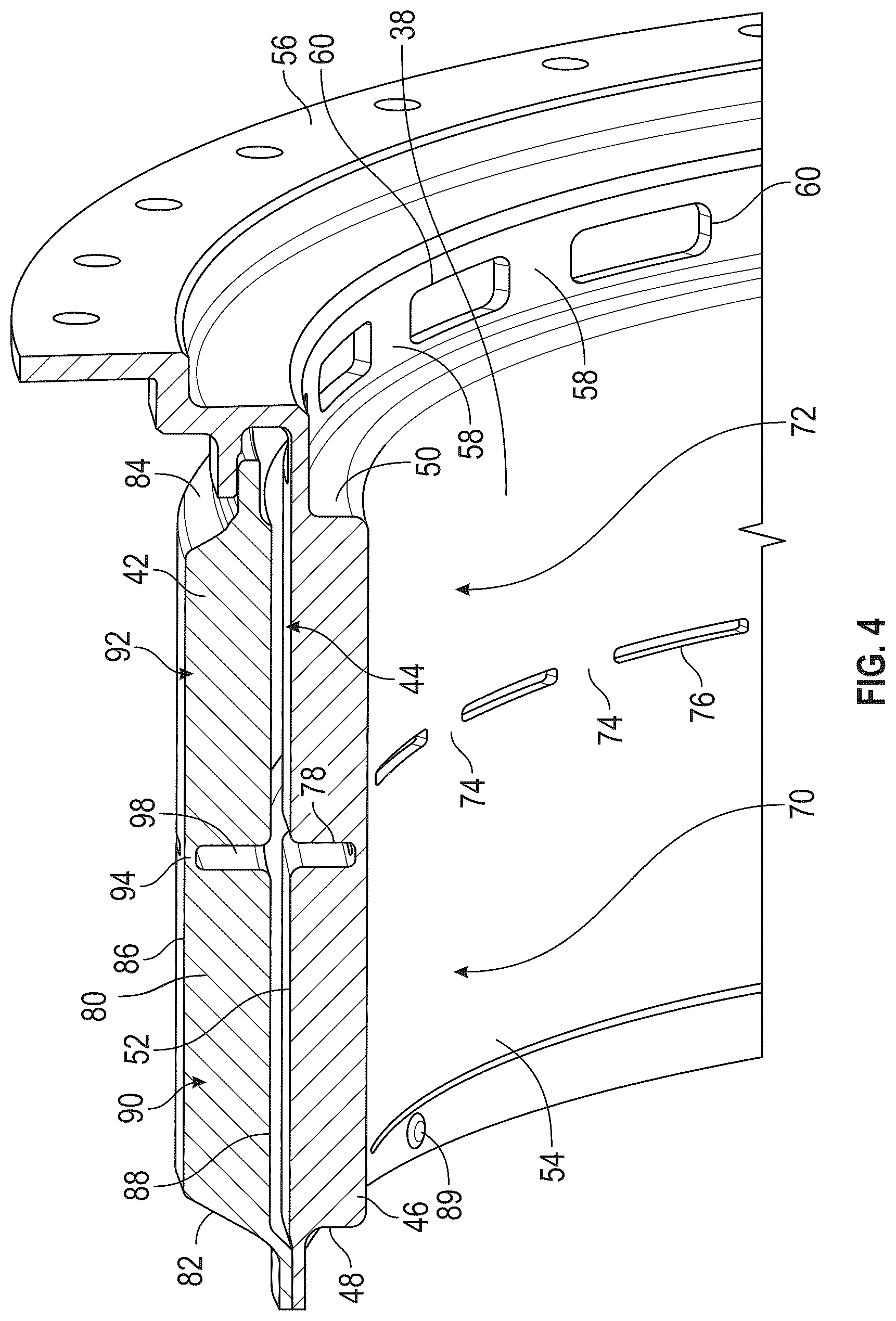 Patent US12378894 Figure 4 – Containment ring for gas turbine engine