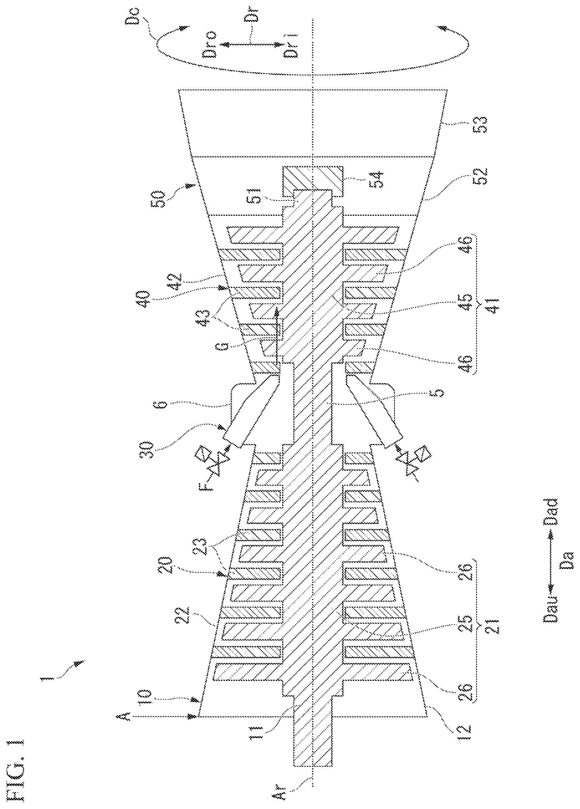 Patent US12378897 Figure 1 – Casing and axial flow rotating machine