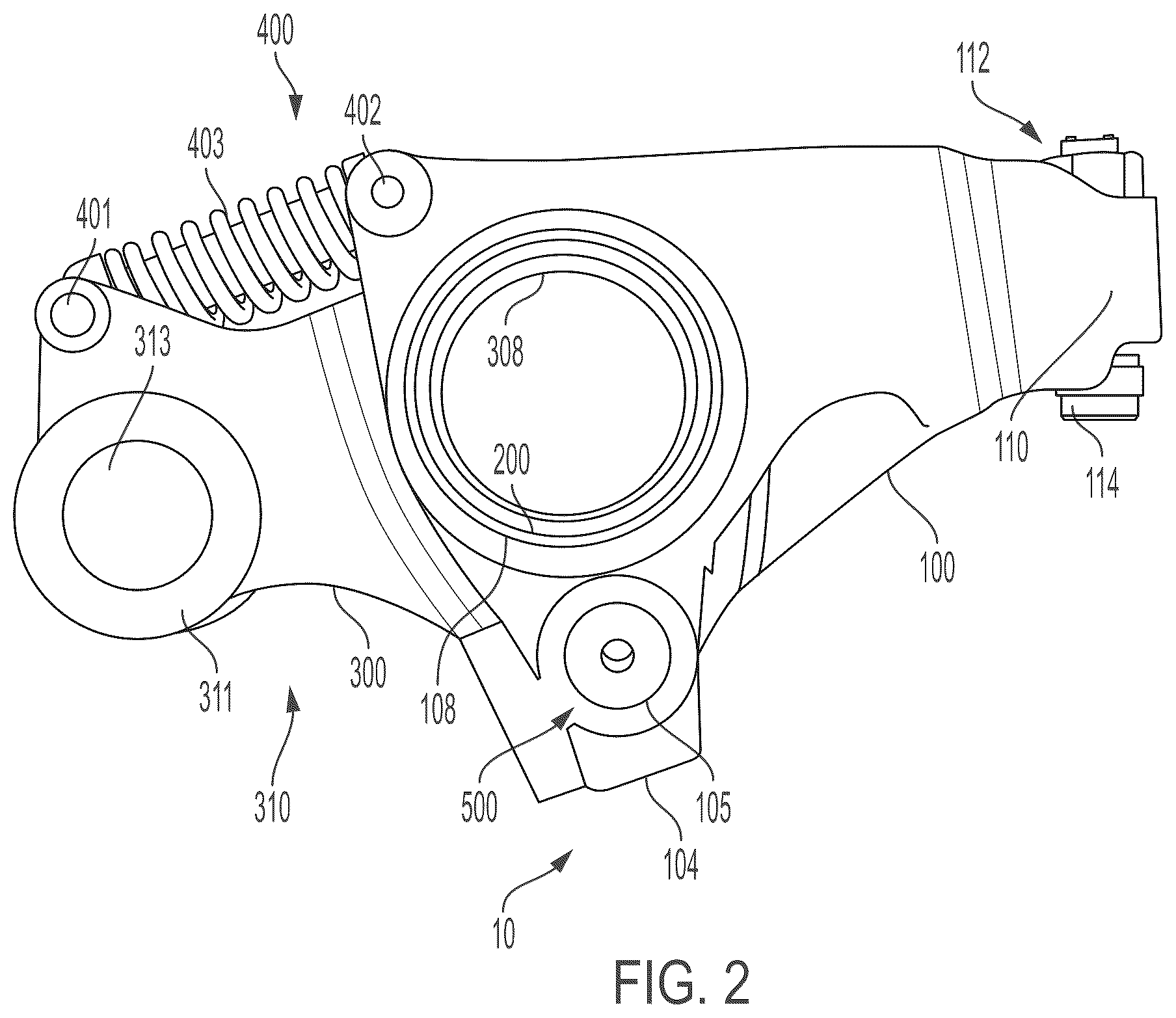 Patent US12378903 Figure 2 – Latching pin assembly and deactivating rocker arm assembly