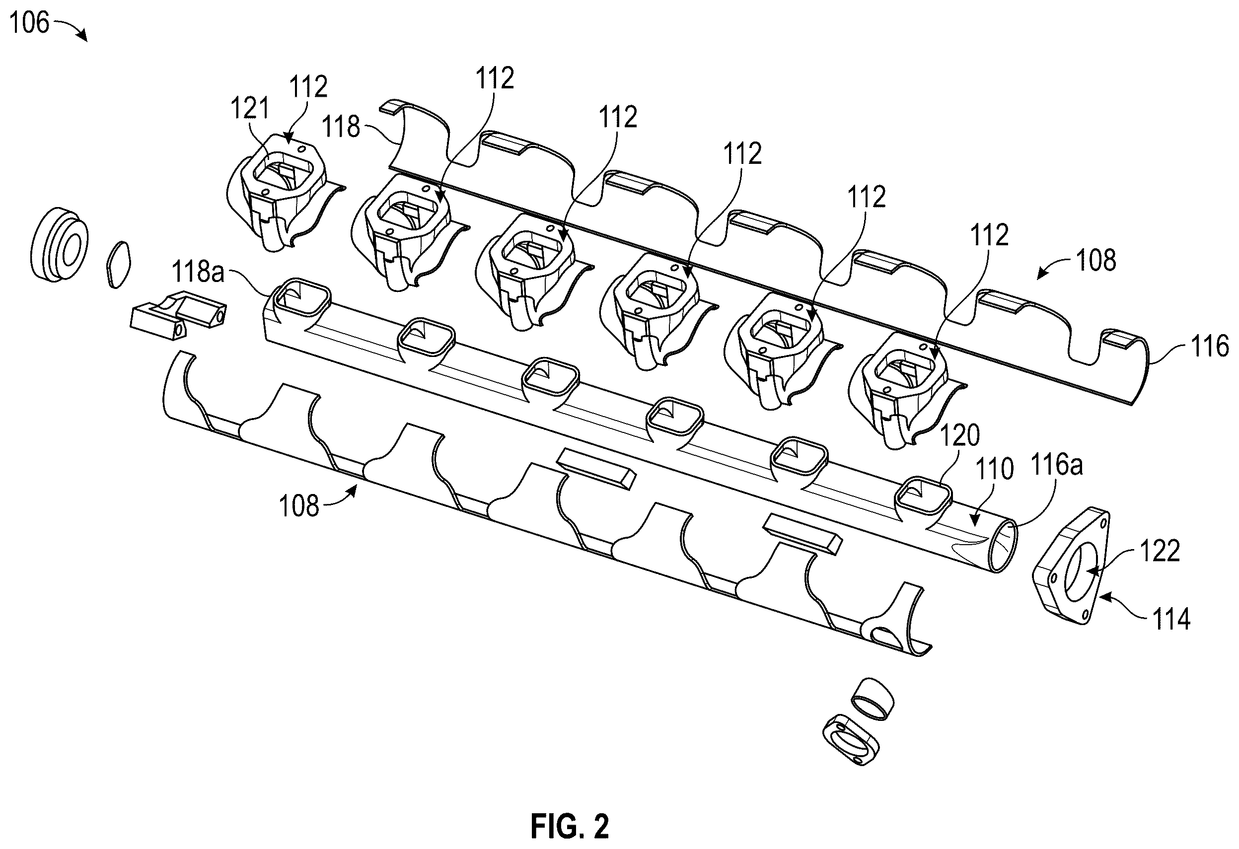 Patent US12378906 Figure 2 – Exhaust manifold assembly for internal combustion engine