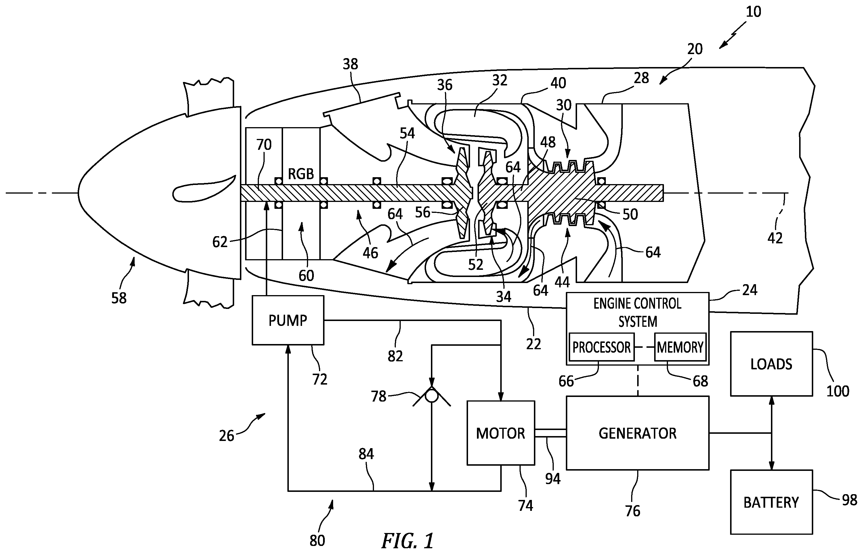 Patent US12378916 Figure 1 – Engine power extraction system and method for using same