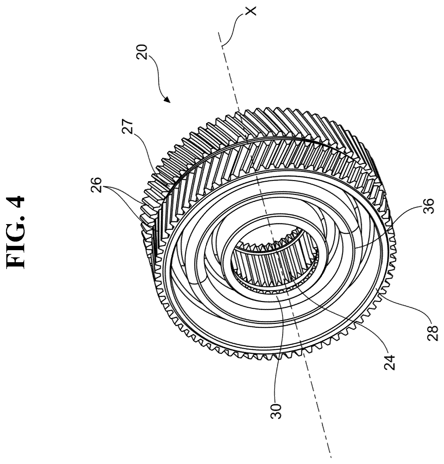 Patent US12378917 Figure 4 – Sun gear for a mechanical reduction gear of an aircraft turbomachine