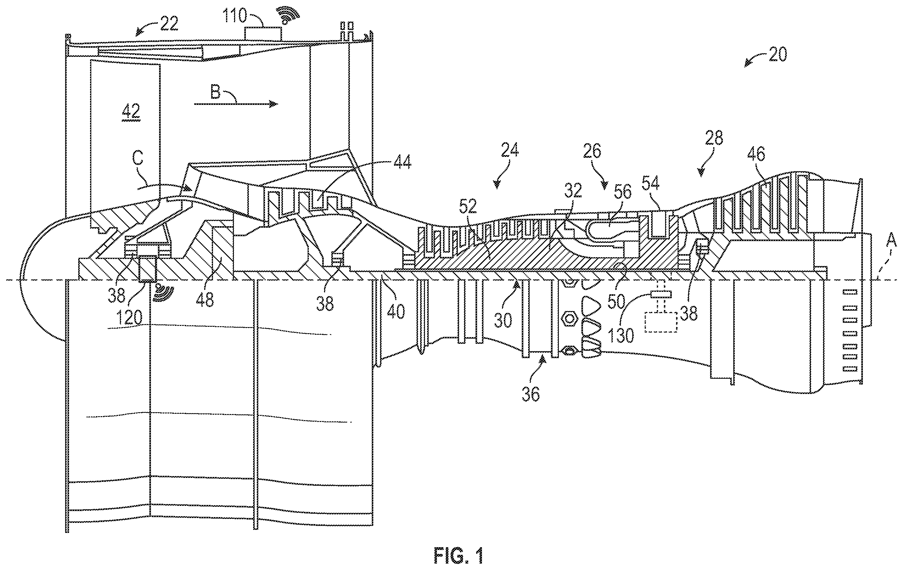 Patent US12378919 Figure 1 – Direct horsepower and torque measurement system for gas turbine engine