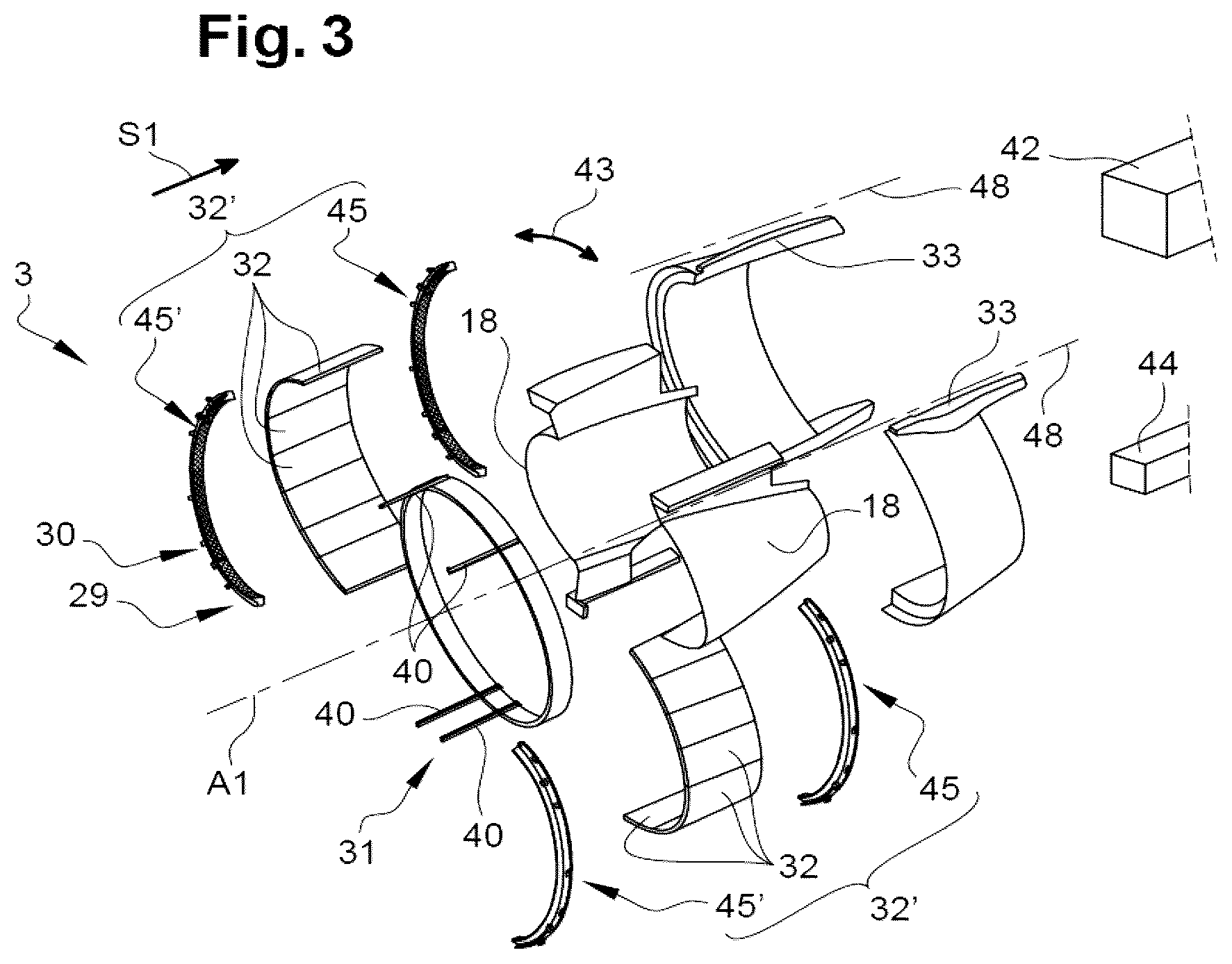 Patent US12378930 Figure 2 – Thrust reverser comprising movable cascades and a sealing membrane