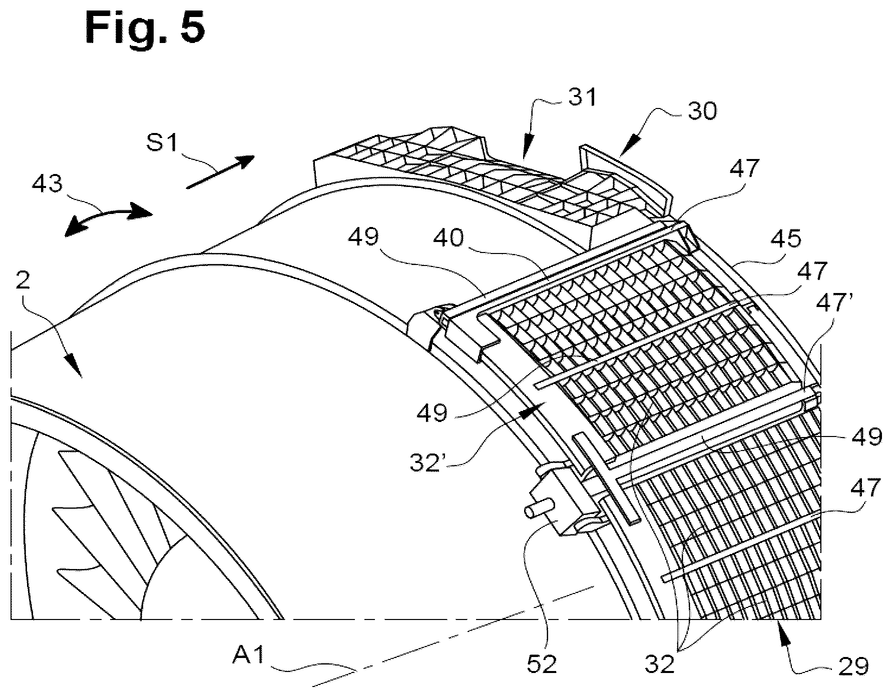 Patent US12378930 Figure 4 – Thrust reverser comprising movable cascades and a sealing membrane