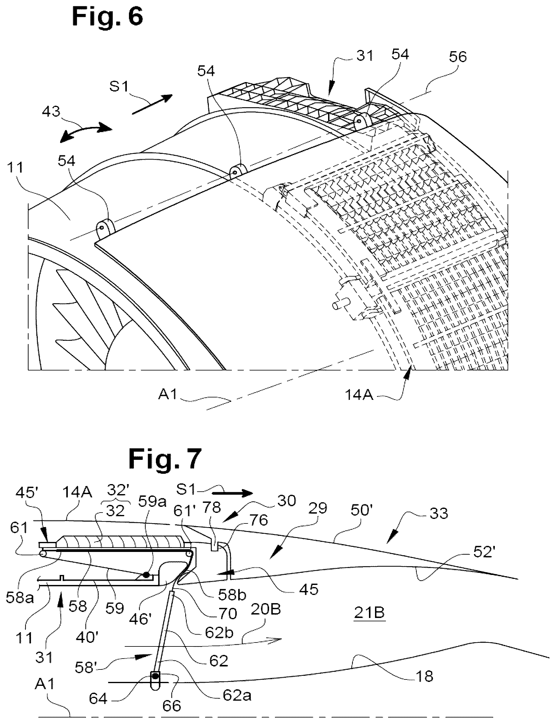 Patent US12378930 Figure 5 – Thrust reverser comprising movable cascades and a sealing membrane