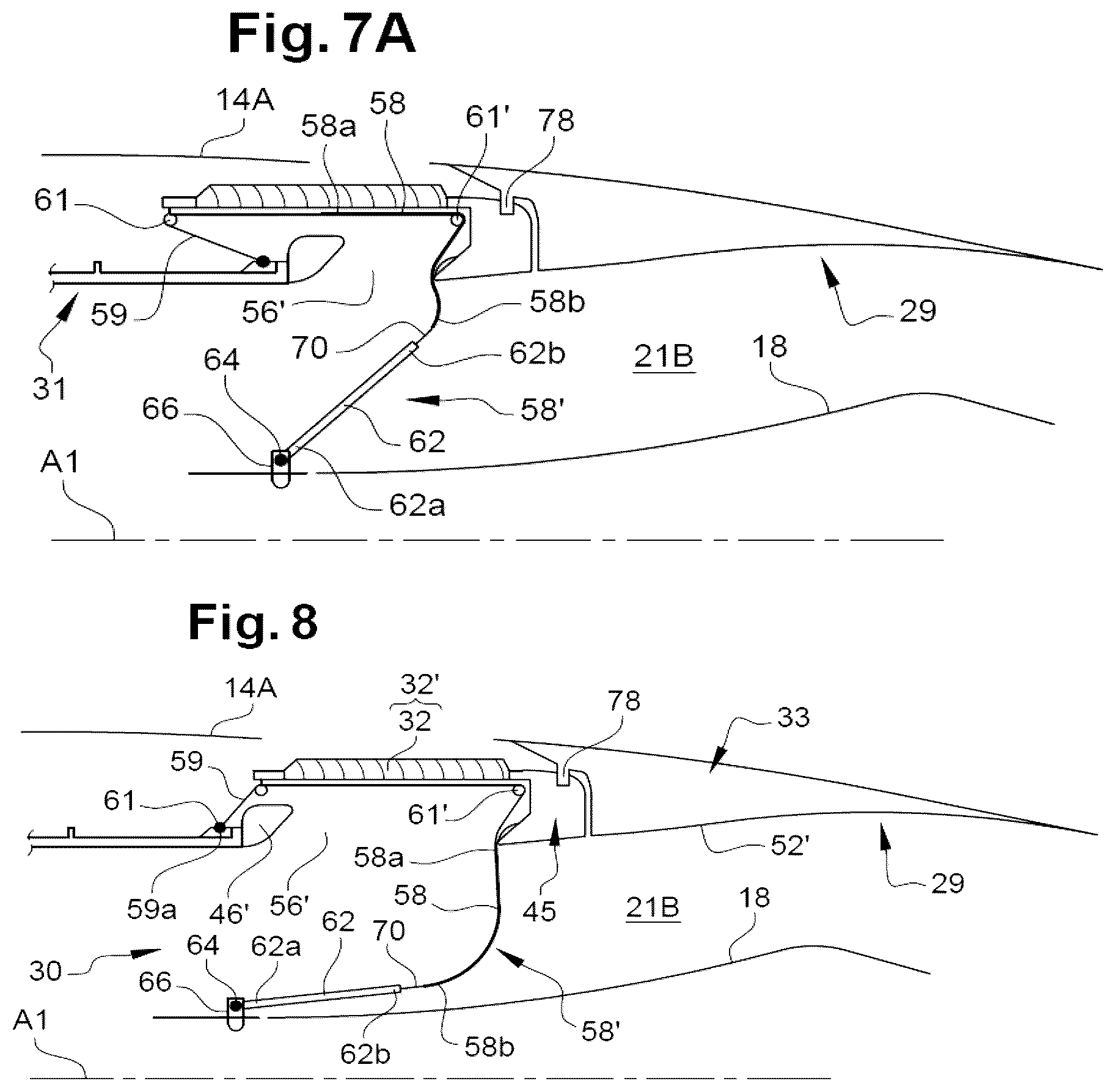 Patent US12378930 Figure 6 – Thrust reverser comprising movable cascades and a sealing membrane