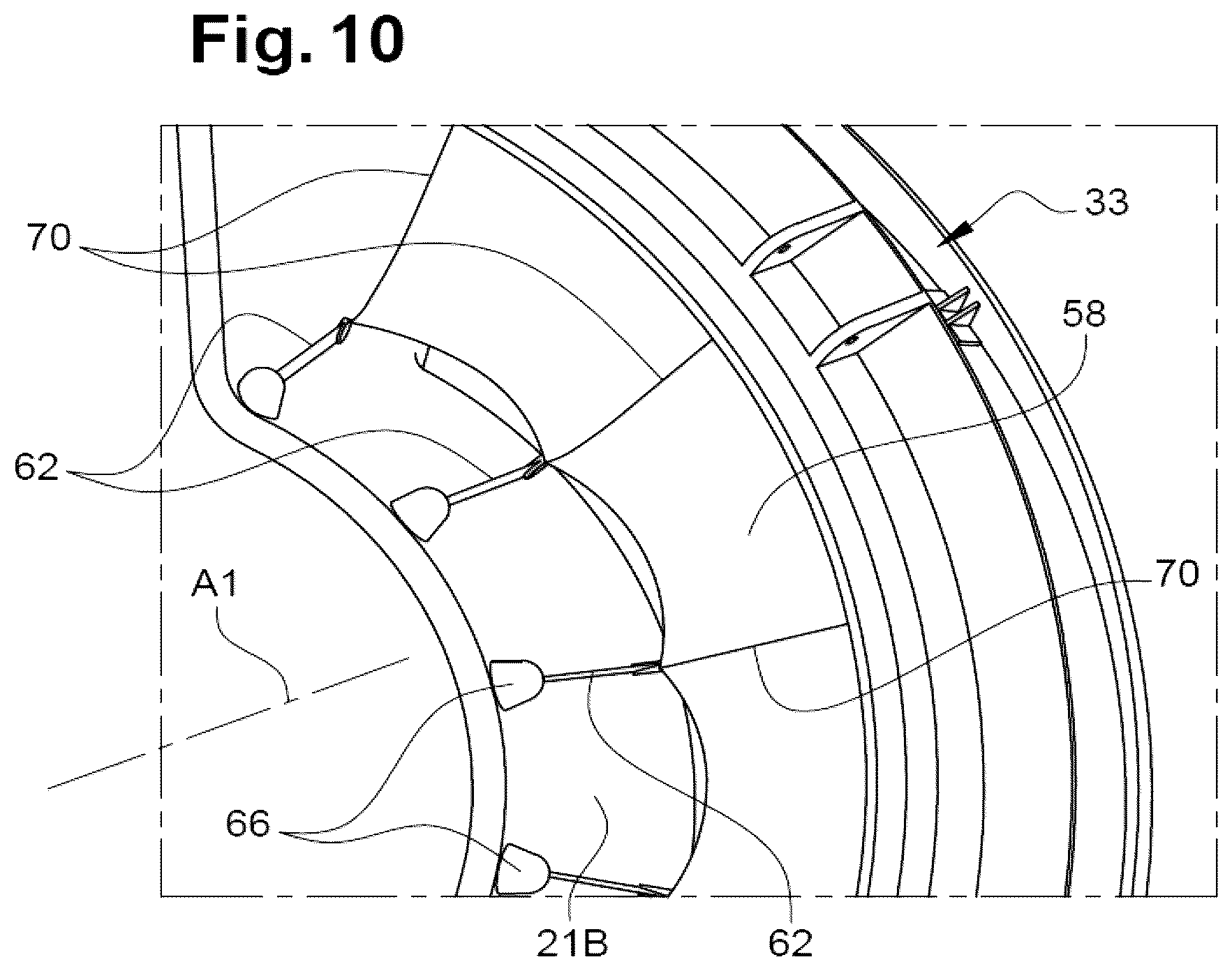 Patent US12378930 Figure 8 – Thrust reverser comprising movable cascades and a sealing membrane