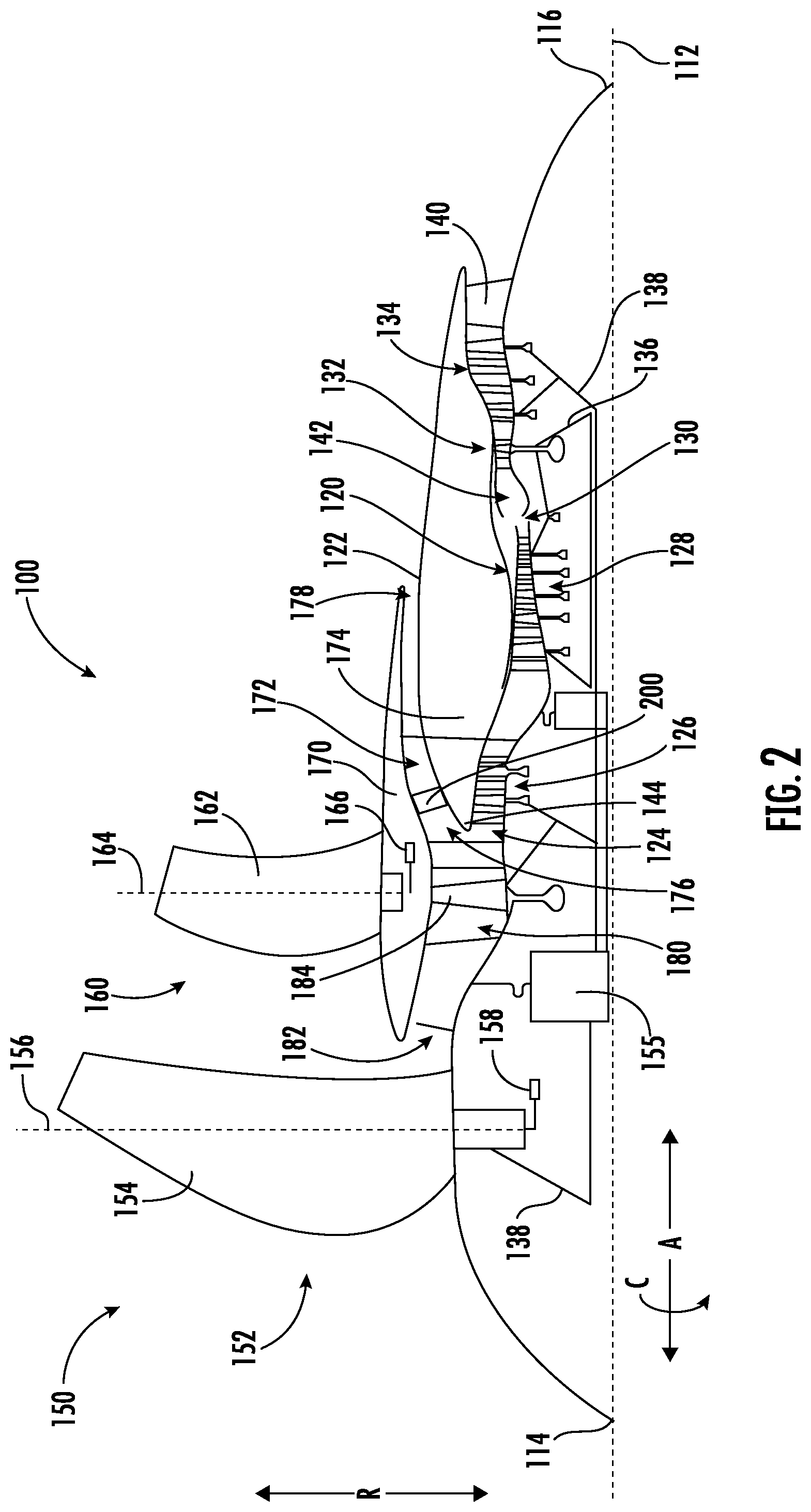 Patent US12378932 Figure 2 – Gas turbine engine having a heat exchanger located in an annular duct