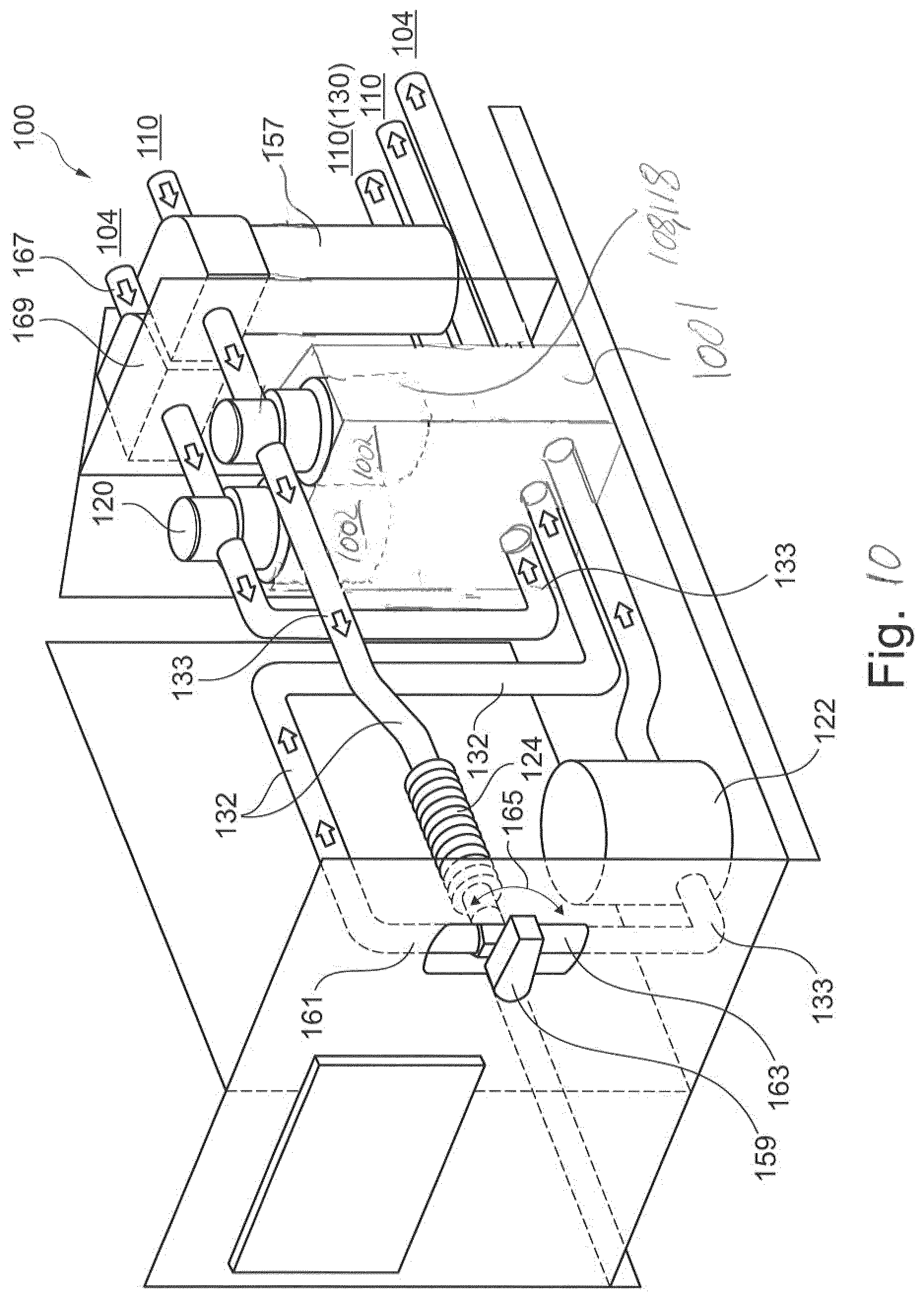Patent US12378936 Figure 8 – Cleaning device with cleaning medium reception chamber for receiving cleaning medium after passing a device to be cleaned