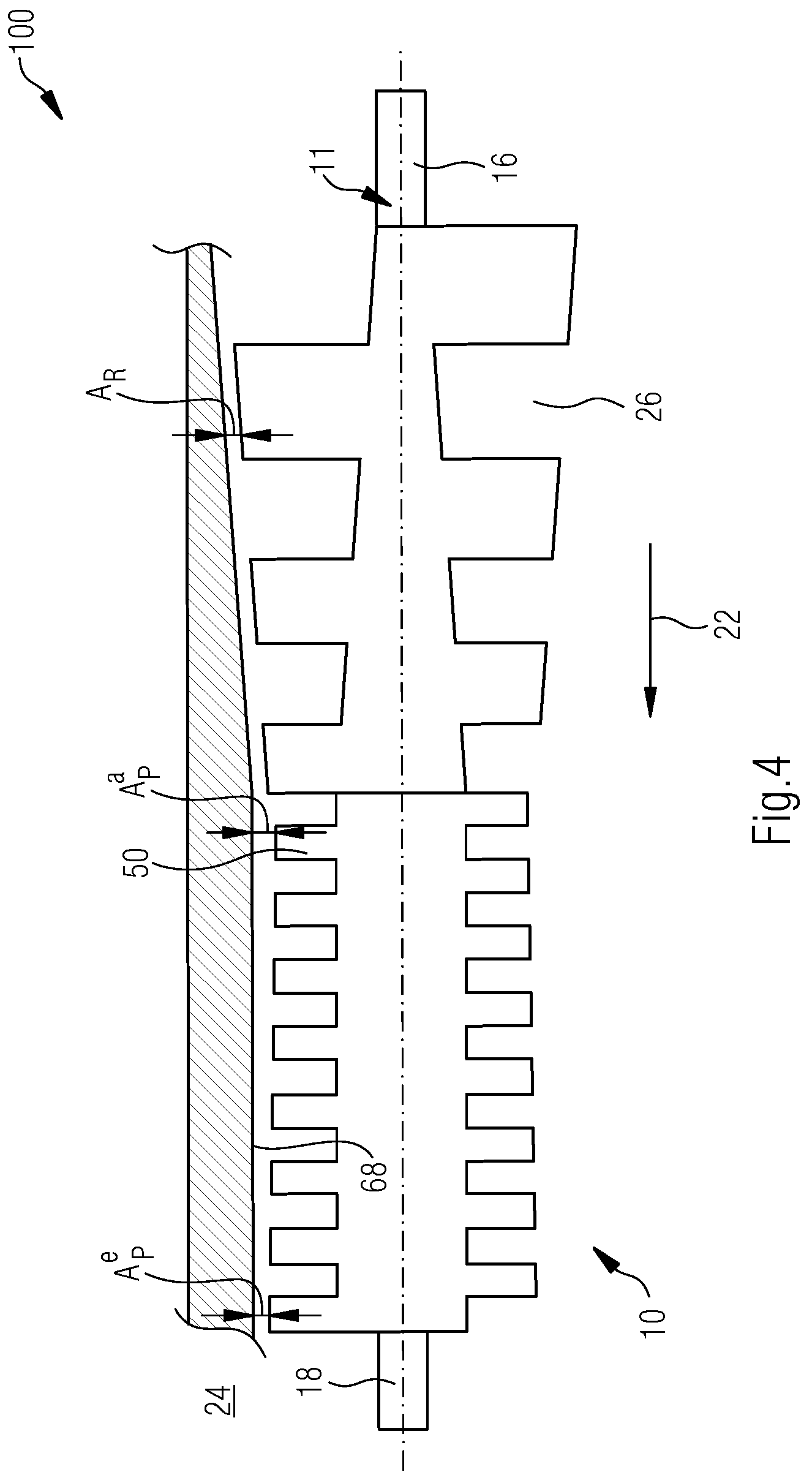 Patent US12378961 Figure 4 – Screw pump with a tapered suction-side section and a pressure-side section with a decreasing clearance