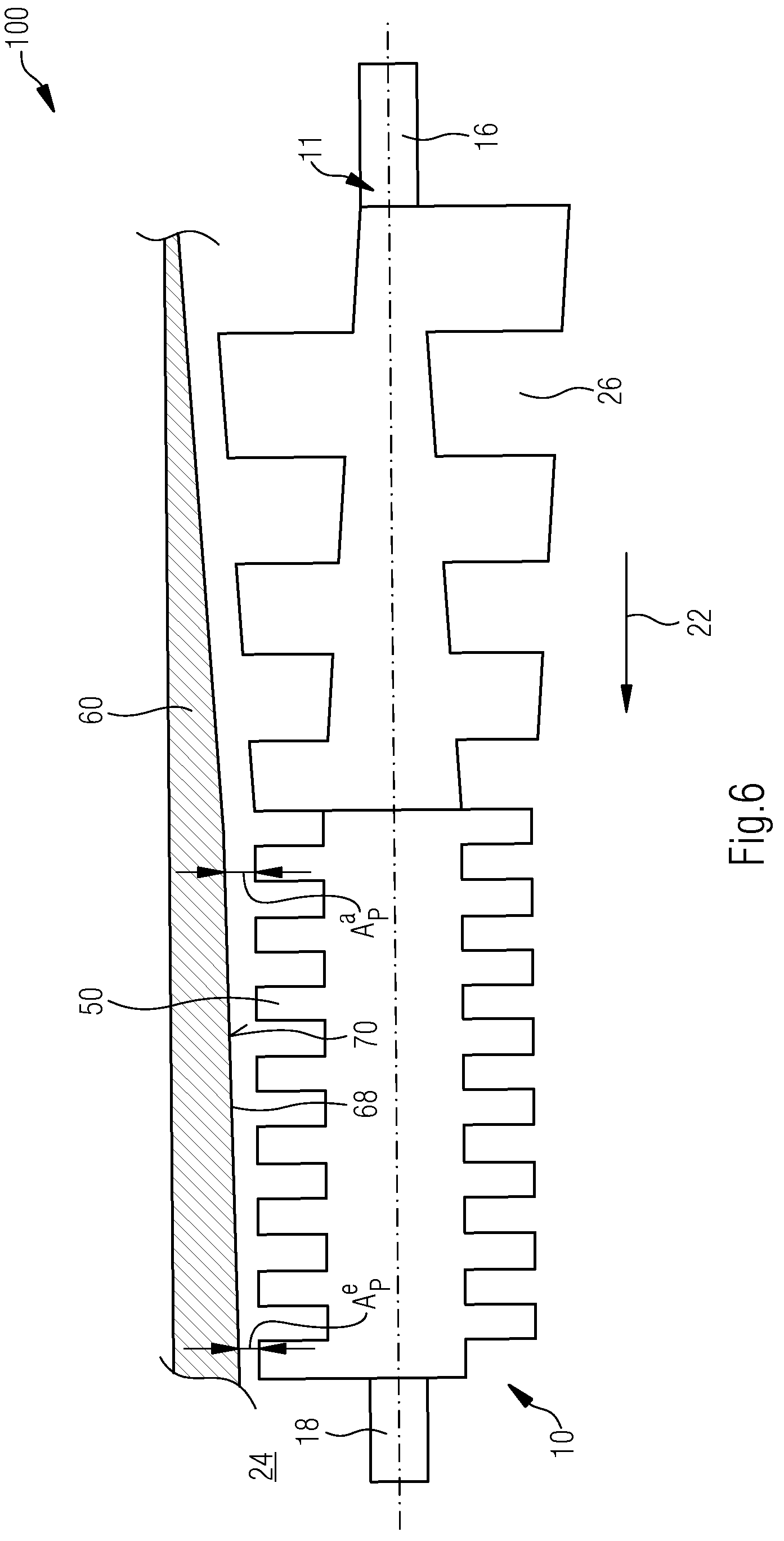 Patent US12378961 Figure 7 – Screw pump with a tapered suction-side section and a pressure-side section with a decreasing clearance